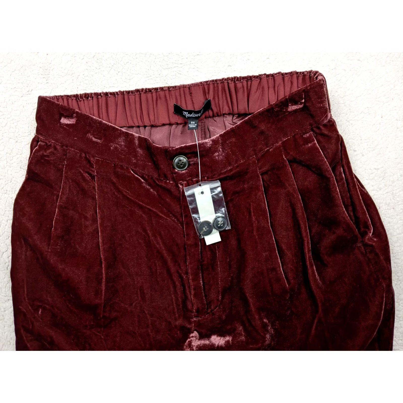 Madewell Madewell Womens XS 26x27 Elastic Waist Burgundy Velvet Velour Pants Pleated Size 26" / US 2 / IT 38 - 6 Thumbnail