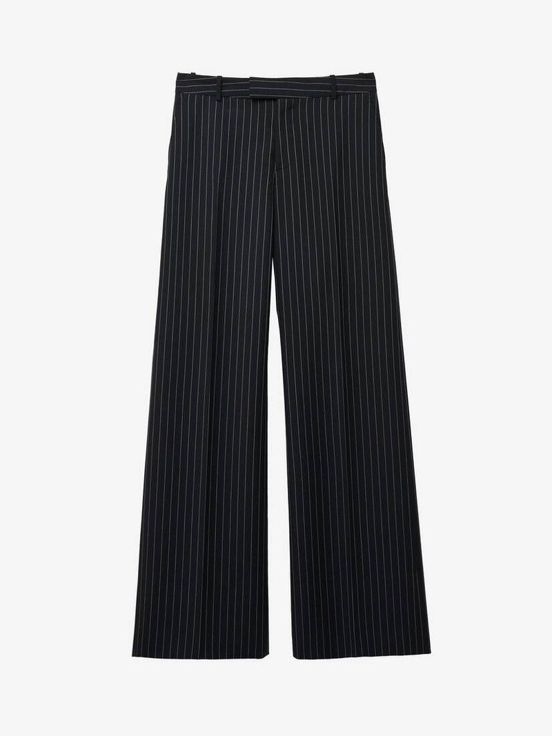 Alexander McQueen o1srvl11e0226 Pinstripe Low Rise Trousers In Black Size US 30 / EU 46 - 1 Thumbnail