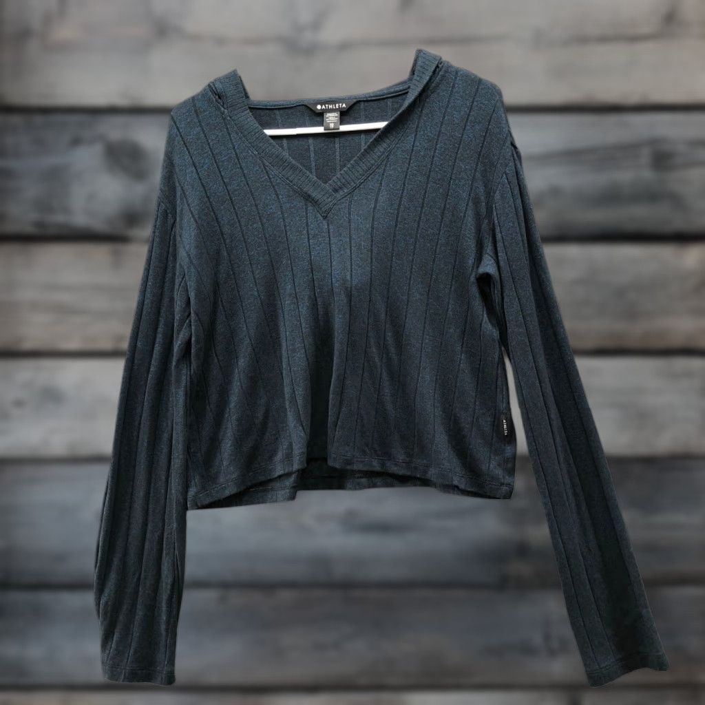 Athleta Athleta Harmony Pose Hoodie Sweater Womens XS Teal V-Neck Flare Sleeve Pullover Hooded Knit Logo Activewear Shirt/Top Size XS / US 0-2 / IT 36-38 - 1 Thumbnail