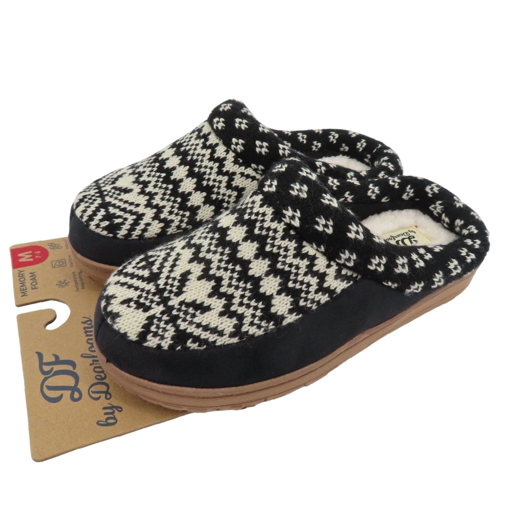 Vintage Dearfoams Women Slipper Knit Memory Foam Slip-On Black 7-8 Medium Indoor Outdoor NEW Size ONE SIZE - 2 Thumbnail