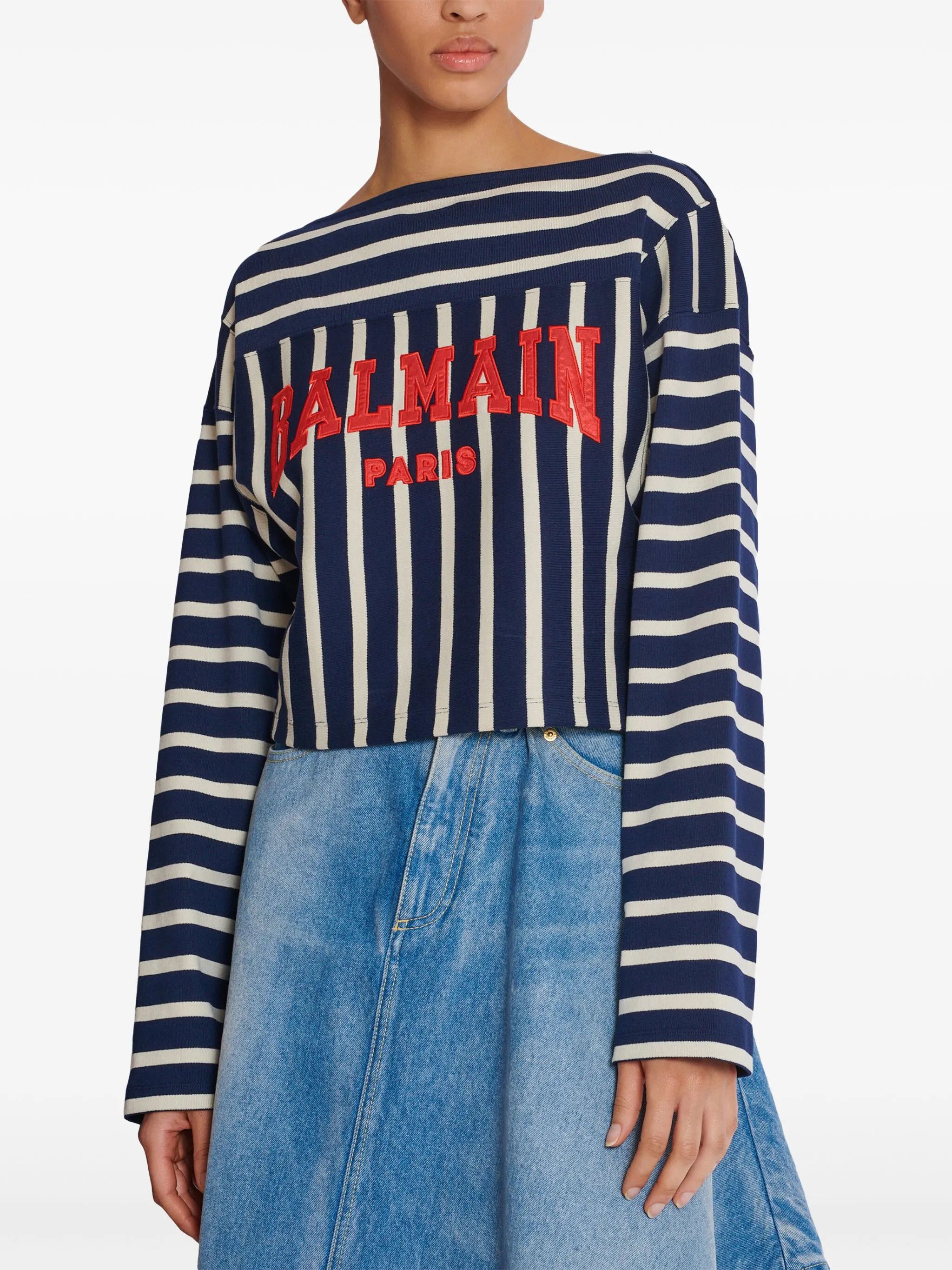 Balmain o1s1wg111025 Baseball Top in Blue / White Size S / US 4 / IT 40 - 6 Thumbnail