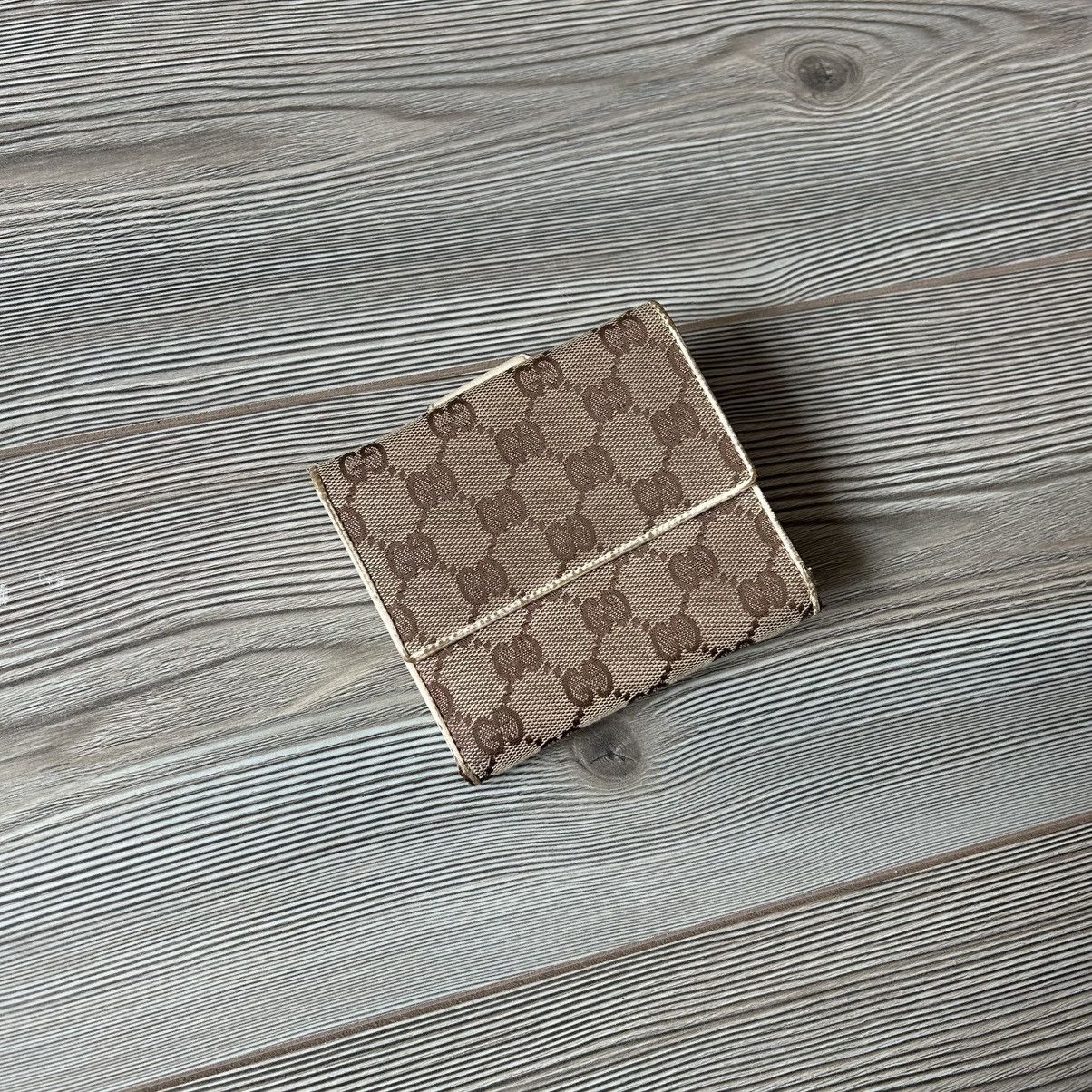 Gucci GUCCI GG BROWN WHITE CANVAS X LEATHER COMPACT WALLET Size ONE SIZE - 3 Thumbnail