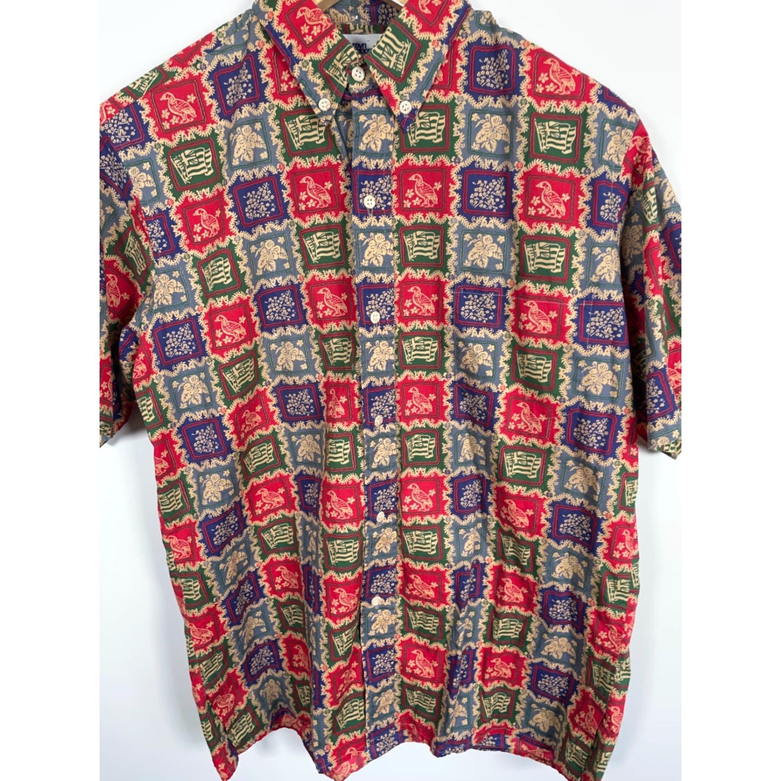 Reyn Spooner VINTAGE Reyn Spooner Aloha Shirt Men's M Lahaina Sailor Flag Bird Hawaiian Red 90s Retro Geometric Short Sleeve Button-Down Collar Mens Size US M / EU 48-50 / 2 - 7 Thumbnail