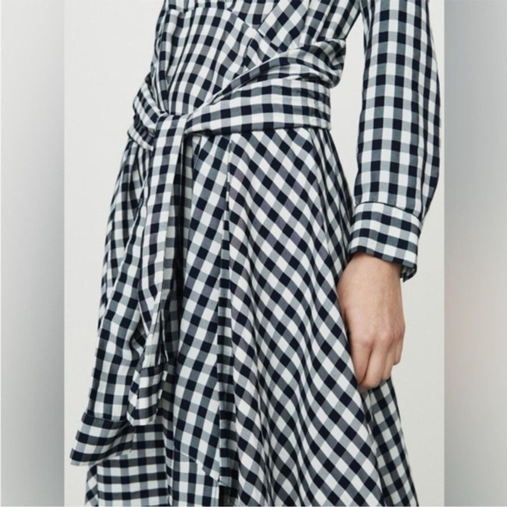 Maje Maje Raprita Navy Gingham Tie Belt Midi Wrap Dress Size 3/L Size L / US 10 / IT 46 - 4 Thumbnail