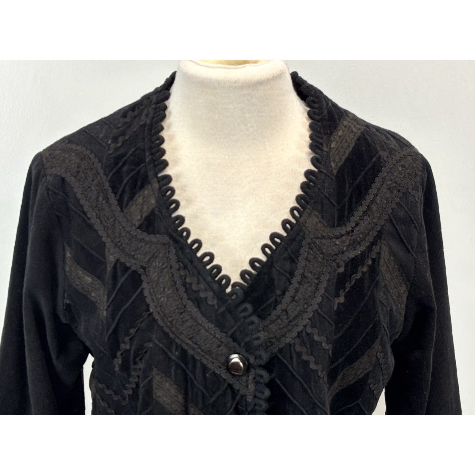 Velvet VINTAGE Gothic Mixed Media Jacket Women Medium Black Velvet Lace Up 90s Grunge Size M / US 6-8 / IT 42-44 - 5 Thumbnail