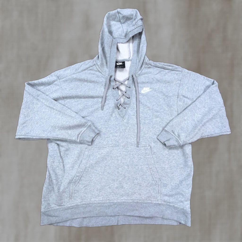 Nike Nike Hoodie Women's Medium Gray Sweatshirt Swoosh V-Neck Fleece Pockets Logo Embroidered Pullover All Seasons Casual Activewear Size M / US 6-8 / IT 42-44 - 1 Thumbnail