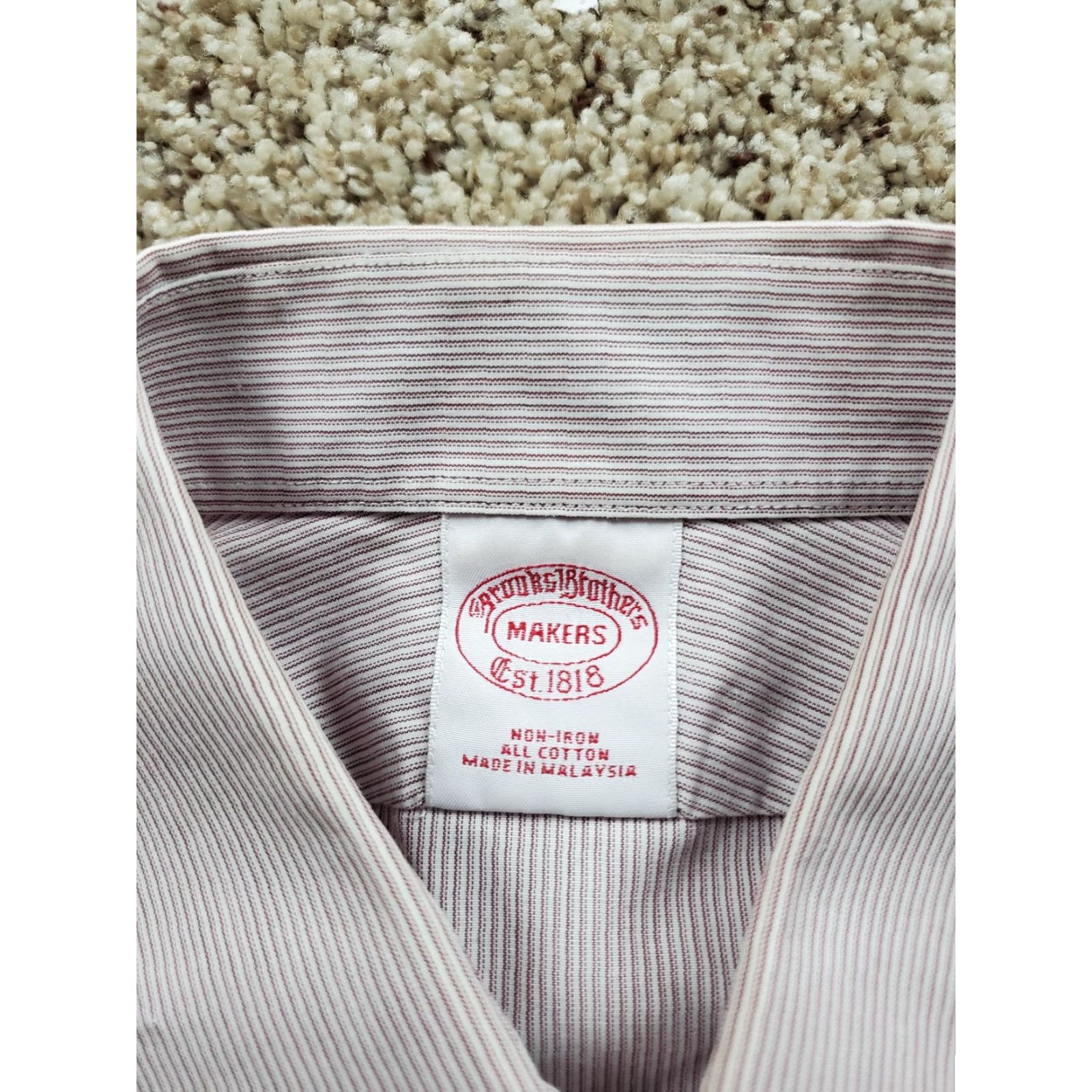Brooks Brothers Brooks Brothers Dress Shirt Mens 15.5 White Red Pinstriped Cotton Point Collar Size 42R - 5 Thumbnail