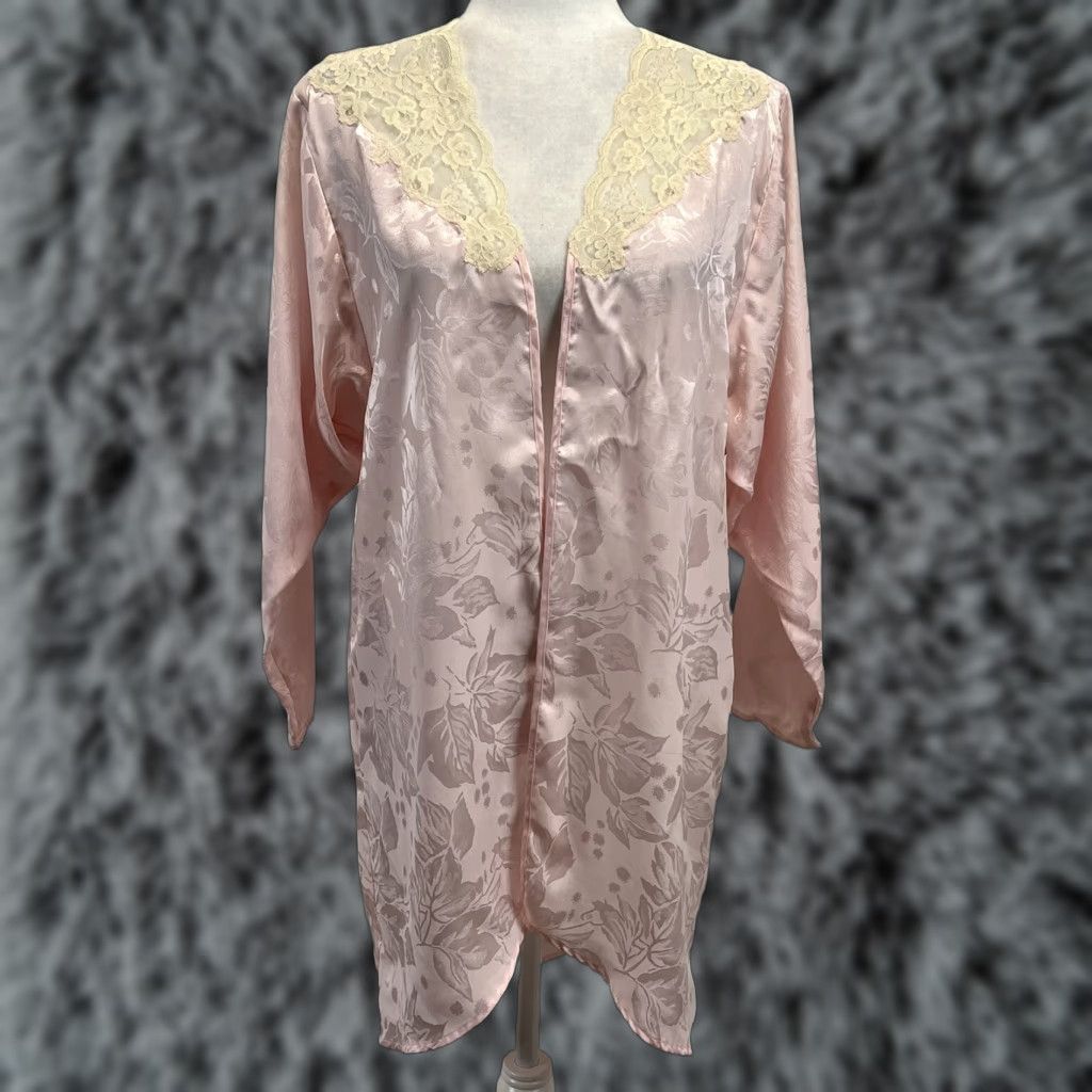 Victoria's Secret Vintage Victoria’s Secret Satin Embossed Robe Sz S Open Front Lace Trim Gold Label Size ONE SIZE - 1 Thumbnail