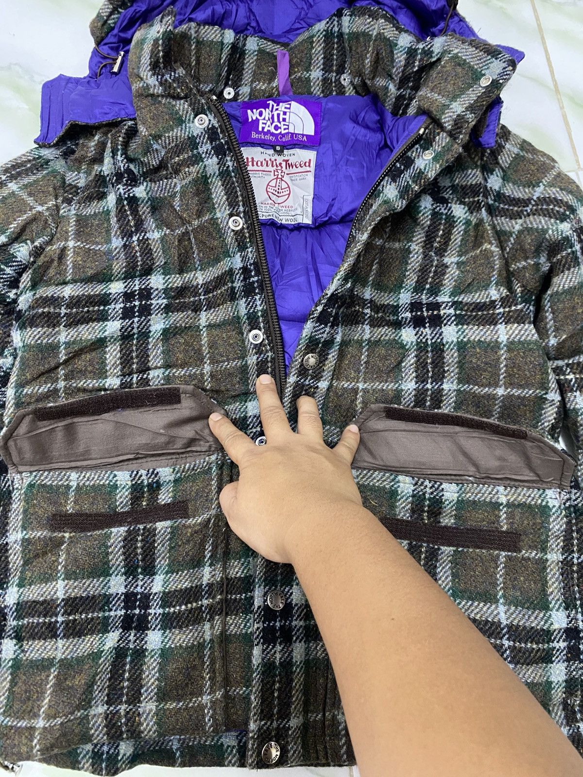 The North Face Purple Label Harris Tweed Plaid Down Jacket