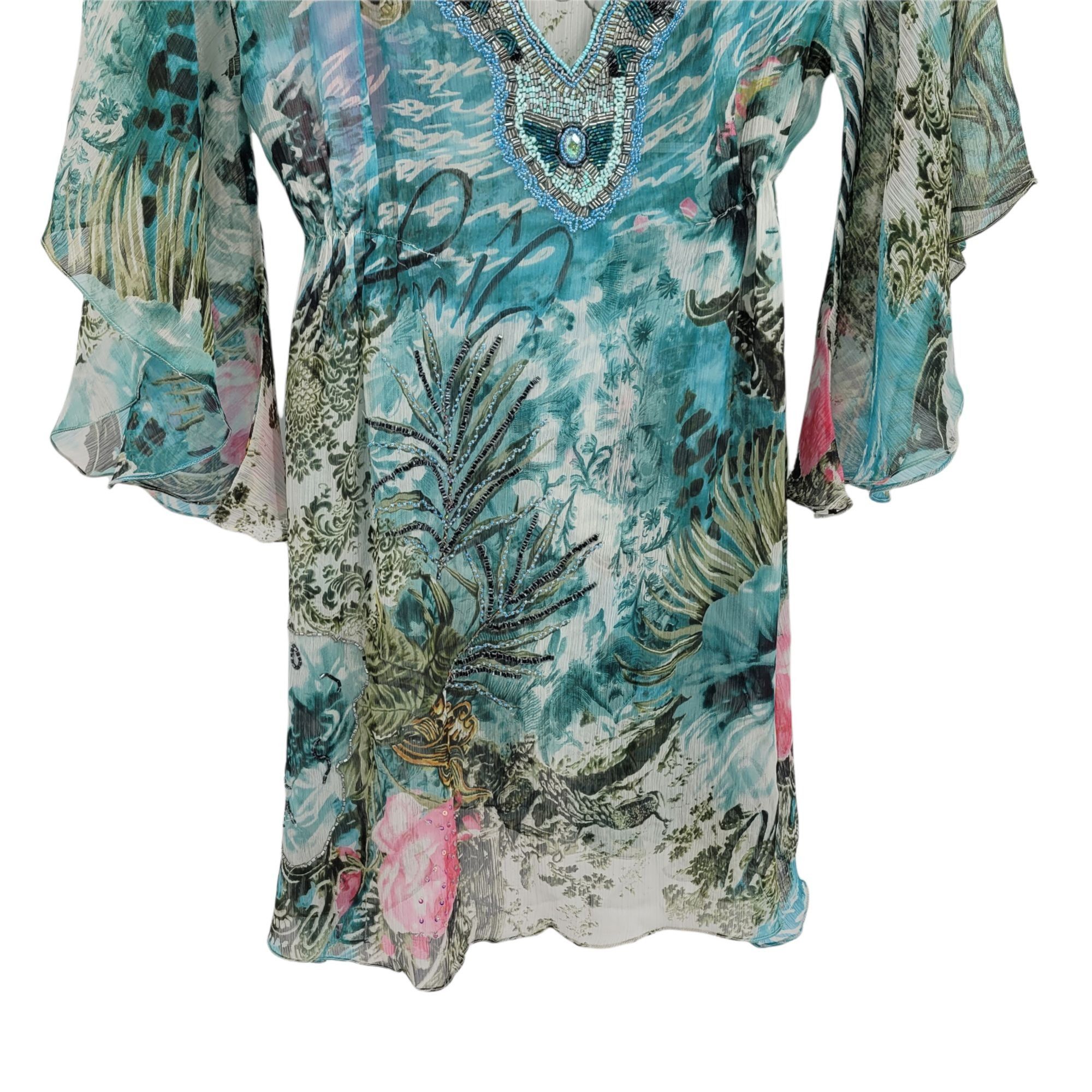 Vintage Vtg Alberto Makali Sheer Fairy Dress Sz S Blue Floral Beade Size S / US 4 / IT 40 - 11 Thumbnail