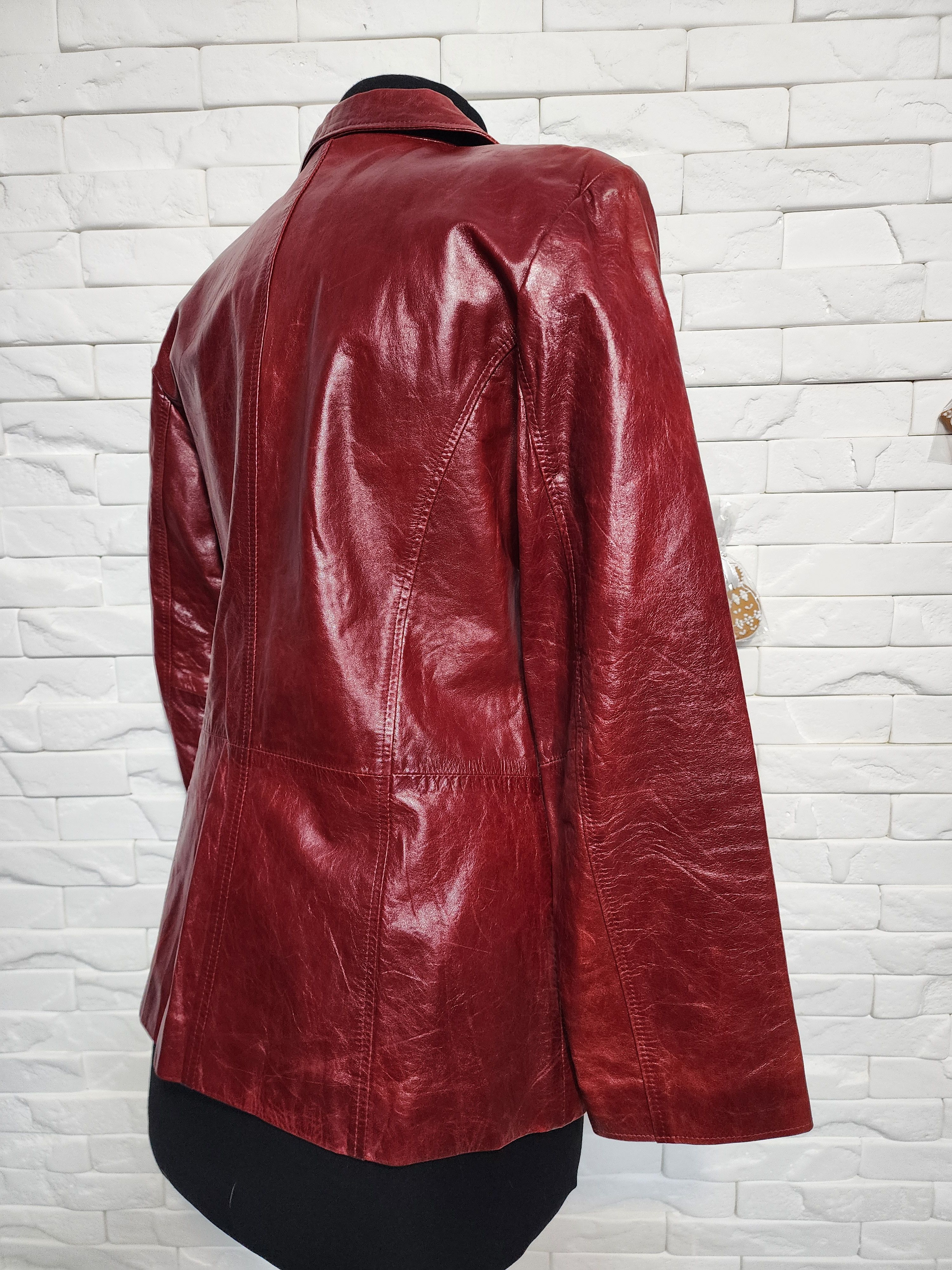Genuine Leather Red Leather Jacket: Women's Button-Up Genuine Leather Coat Size L / US 10 / IT 46 - 5 Thumbnail