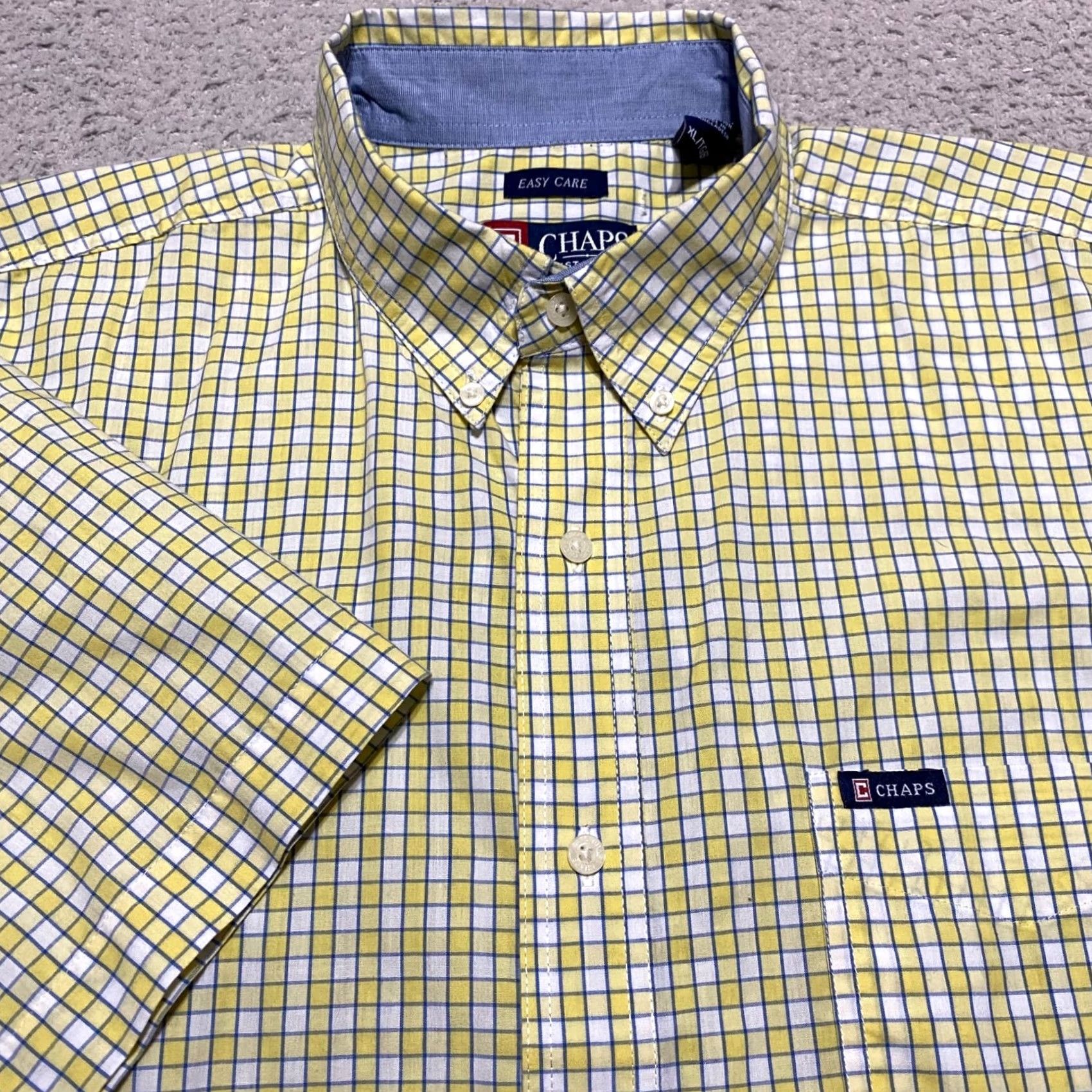 Chaps Chaps Ralph Lauren Mens XL Shirt Short Sleeve Plaid Button-Down Easy Care Yellow/Blue Size US XL / EU 56 / 4 - 5 Thumbnail