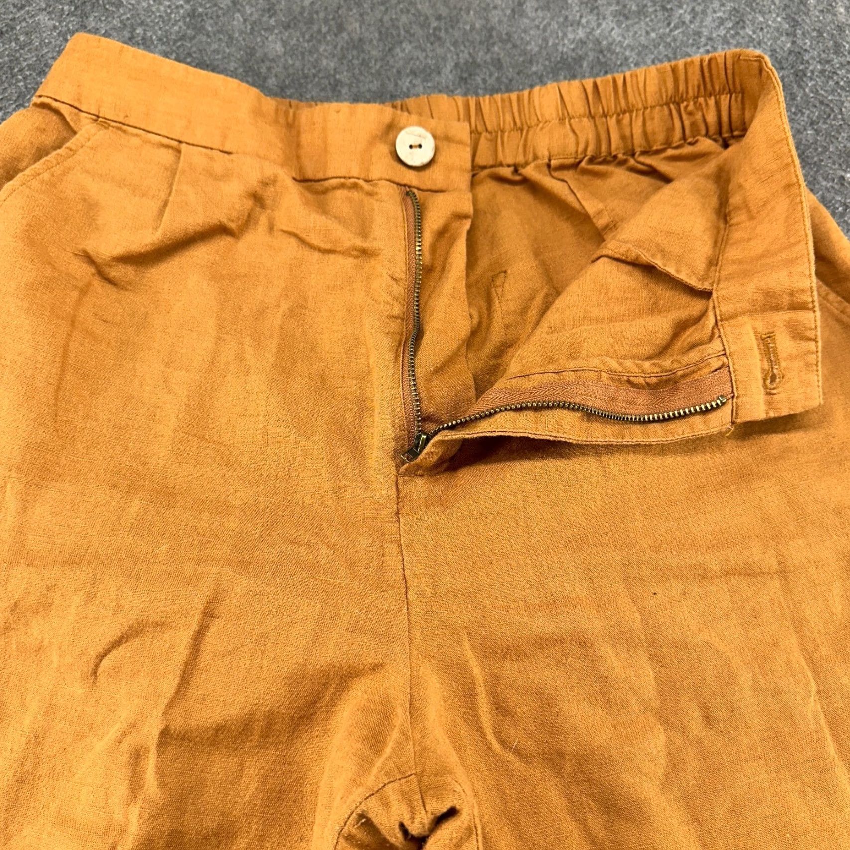 Vintage Grae Cove Pants Womens L Brown Elastic Waist Straight Leg Baggy Cotton Linen Size 30" / US 8 / IT 44 - 2 Thumbnail
