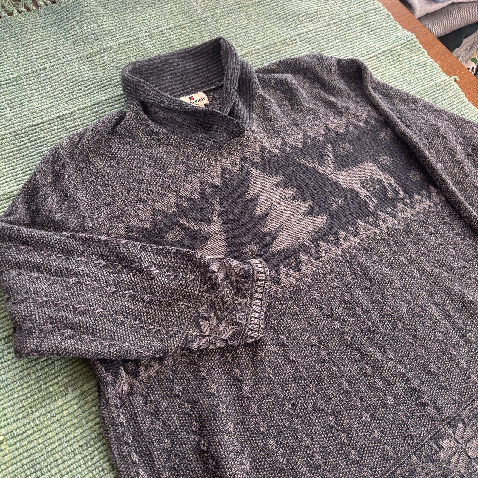 Vintage × Woolrich Woolen Mills Vintage 2000s Woolrich gray nature knit shawl collar sweater Size XXL / US 16-18 / IT 52-54 - 5 Thumbnail