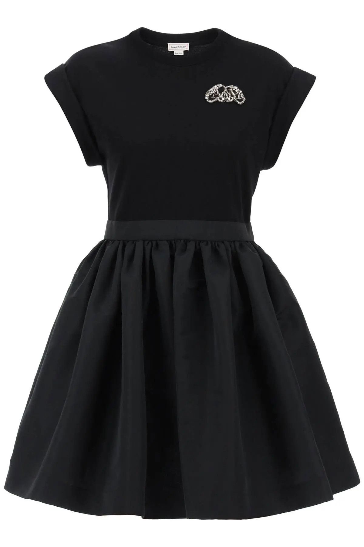 image of Alexander Mcqueen O1S22I1N1123 Hybrid Mini Dress In Black, Women's (Size XS)