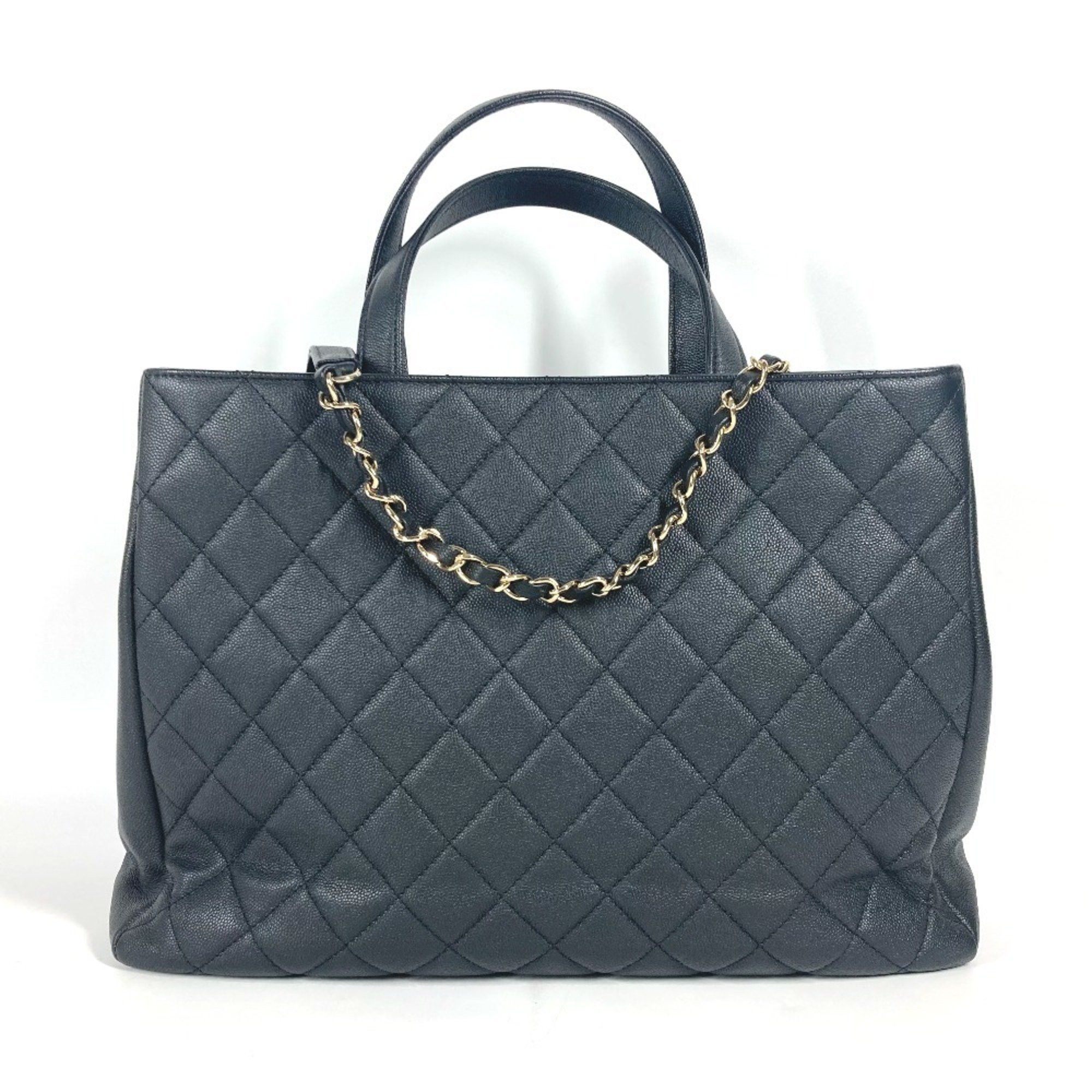 Chanel A93795 Cc Coco Mark Affinity Matelasse Quilted Bag Tote Chain Shoulder Caviar Skin Women's Black G-240825-4
