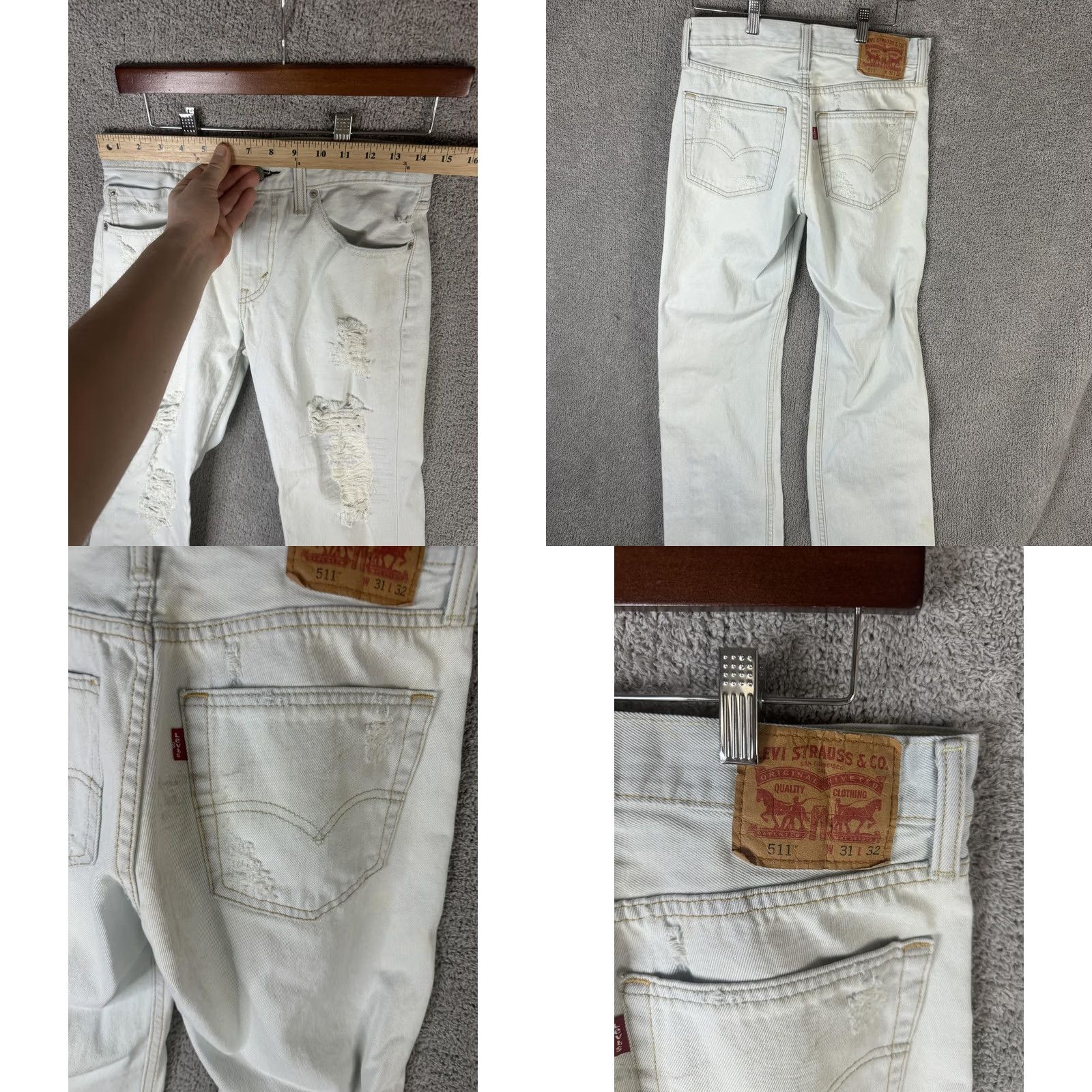 Levi's Levi's 511 Jeans Mens 31x32 White Slim Distressed Ripped Tapered Stretch Denim Wool? Size US 31 - 9 Thumbnail