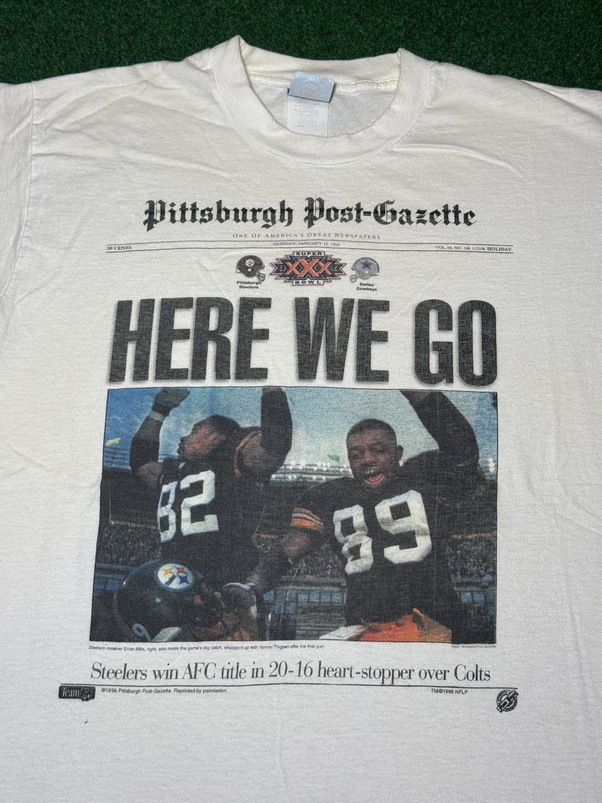 Vintage 90s Pittsburgh Steelers Here We Go Newspaper RARE T Shirt Size US L / EU 52-54 / 3 - 2 Thumbnail