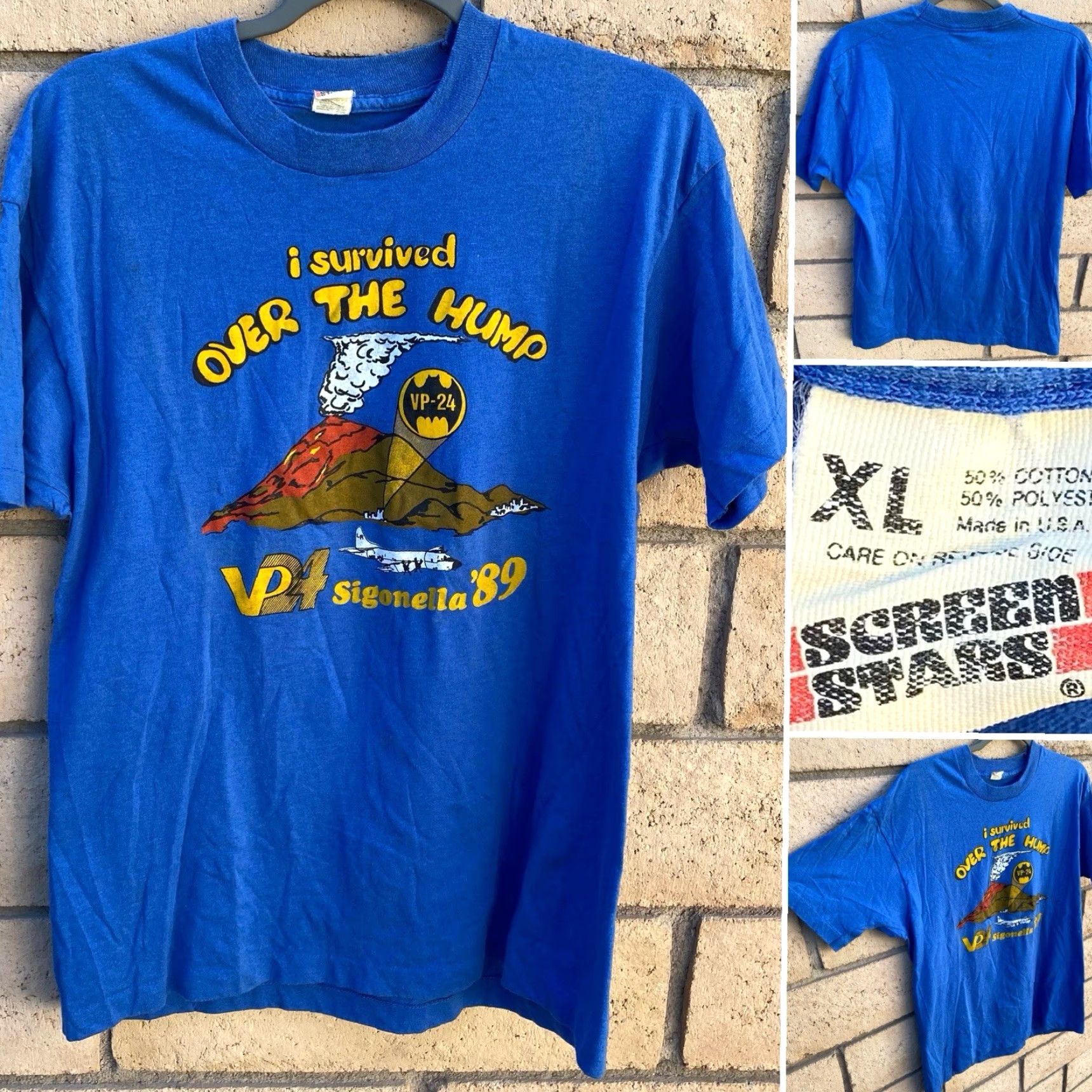 Vintage VINTAGE Screen Stars T-Shirt Navy VP-24 80s 89 Battle Hat 1800s? Size US XL / EU 56 / 4 - 2 Thumbnail