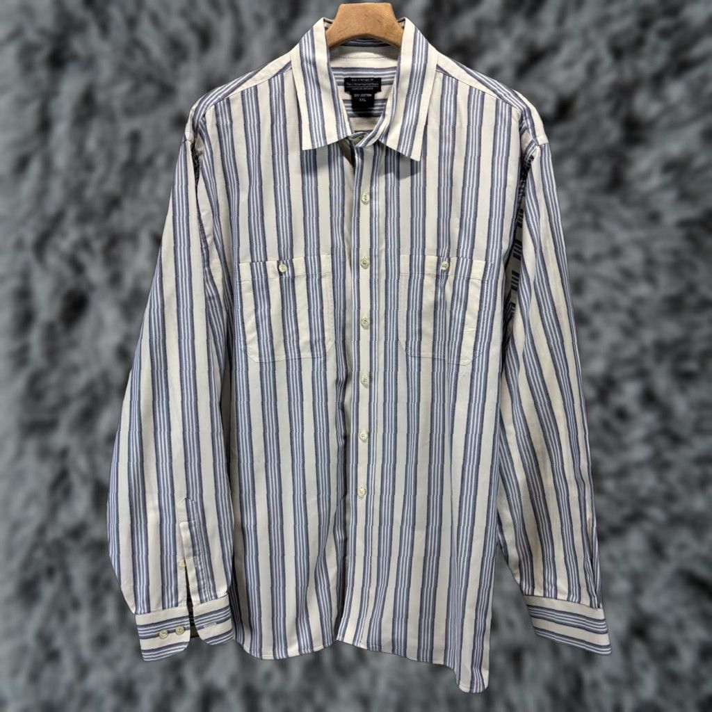 Vintage VINTAGE J. Peterman Striped Shirt Men 2XL/XXL Button-Up Long Sleeve Cotton Portugal Blue Yellow White Mens Size US XXL / EU 58 / 5 - 1 Thumbnail