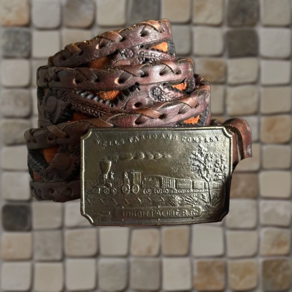 Vintage VINTAGE Navajo Woven Leather Belt Made In Mexico Size 38 Belt Mens Brown Leather Conchos Cowboys Handmade Size 38 - 1 Thumbnail