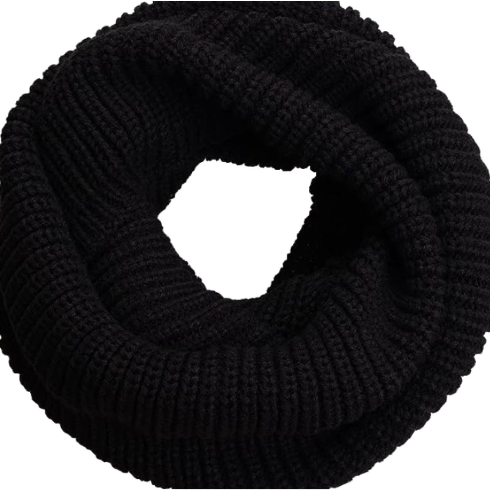 Vintage Thick Knit Infinity Circle Loop Scarf 60" Circumference by 14" Black Womens Knit Acrylic Winter Scarf Size ONE SIZE - 3 Thumbnail