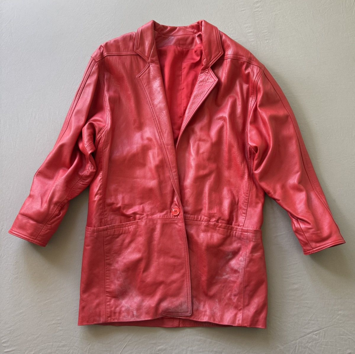 Other Vintage Slouchy Red Leather Peacoat Jacket Size XL / US 12-14 / IT 48-50 - 3 Thumbnail