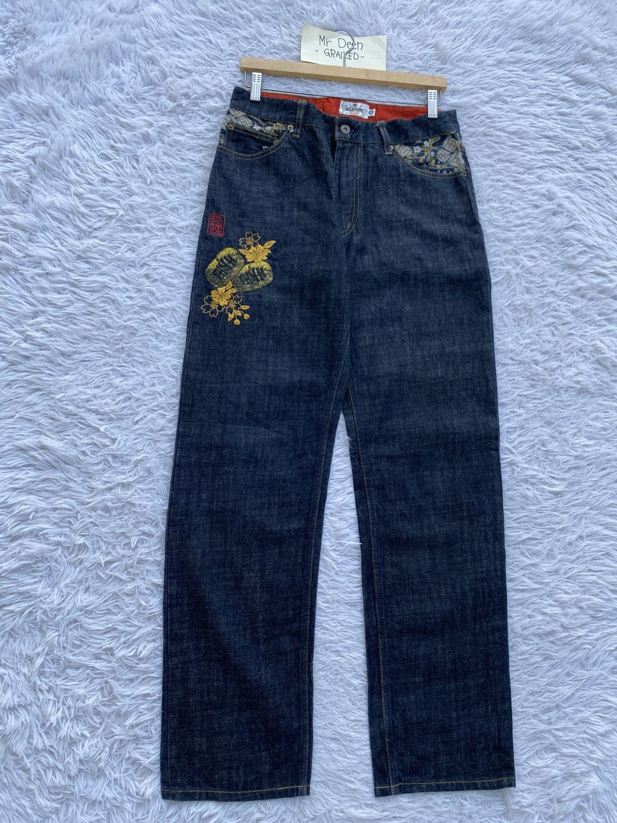 Japanese Brand Karakuri Tamashii Men's Jeans Pants Embroidered Japanese Size US 31 - 15 Thumbnail