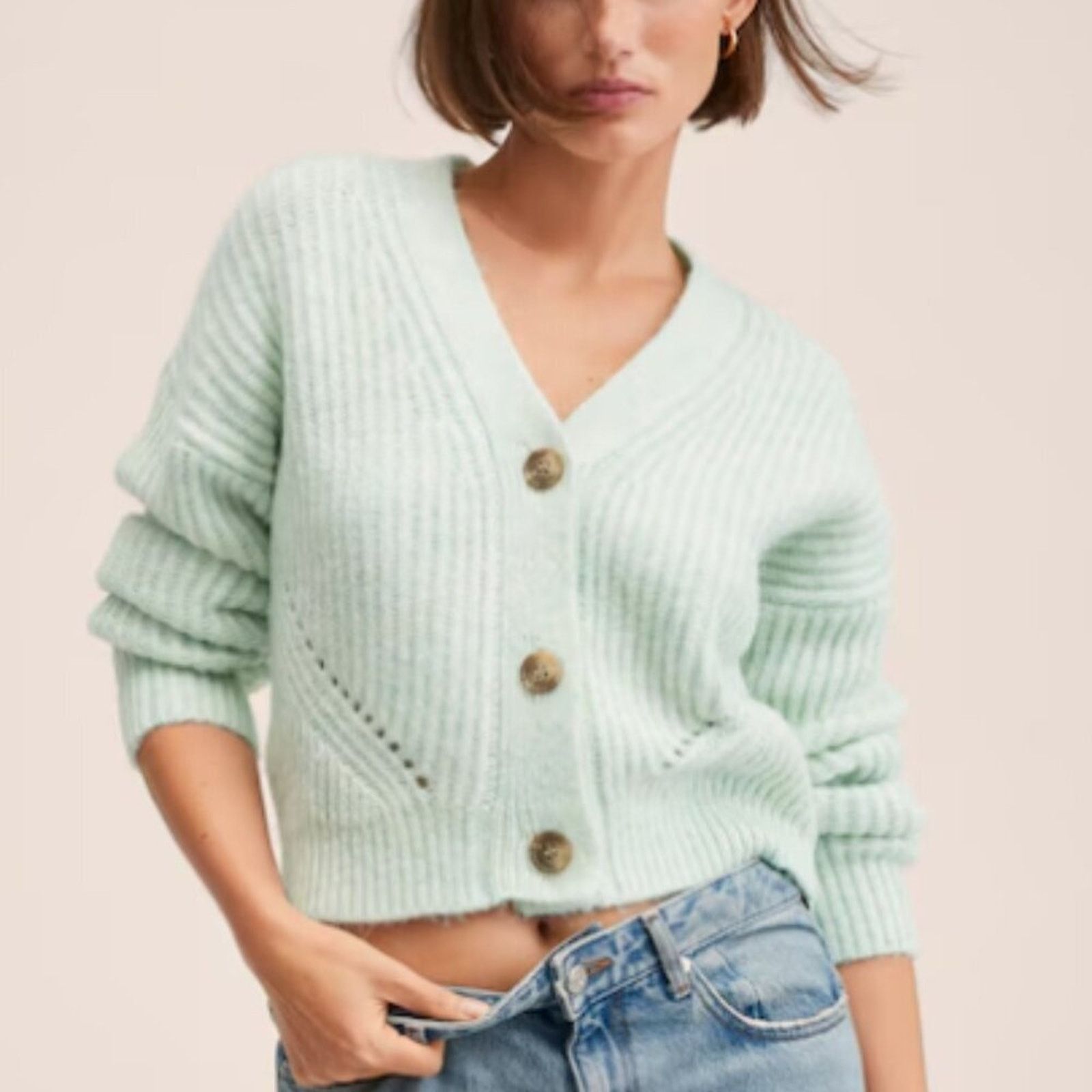 Mango Mango Ribbed Knit Aqua Green Cardigan Sweater NWT Plus 3XL Size 3XL / US 20-22 - 2 Thumbnail