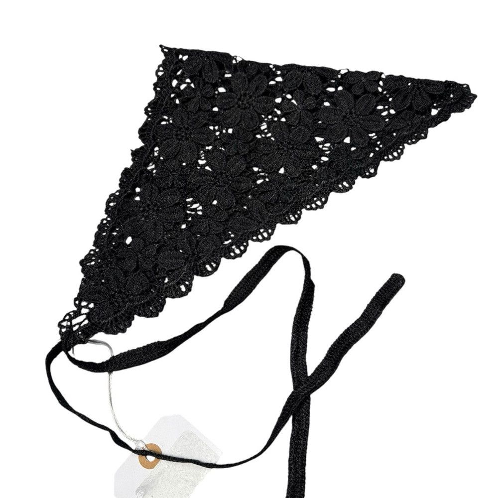 Anthropologie New Anthropologie Floral Crochet Black Hair Scarf Size ONE SIZE - 5 Thumbnail
