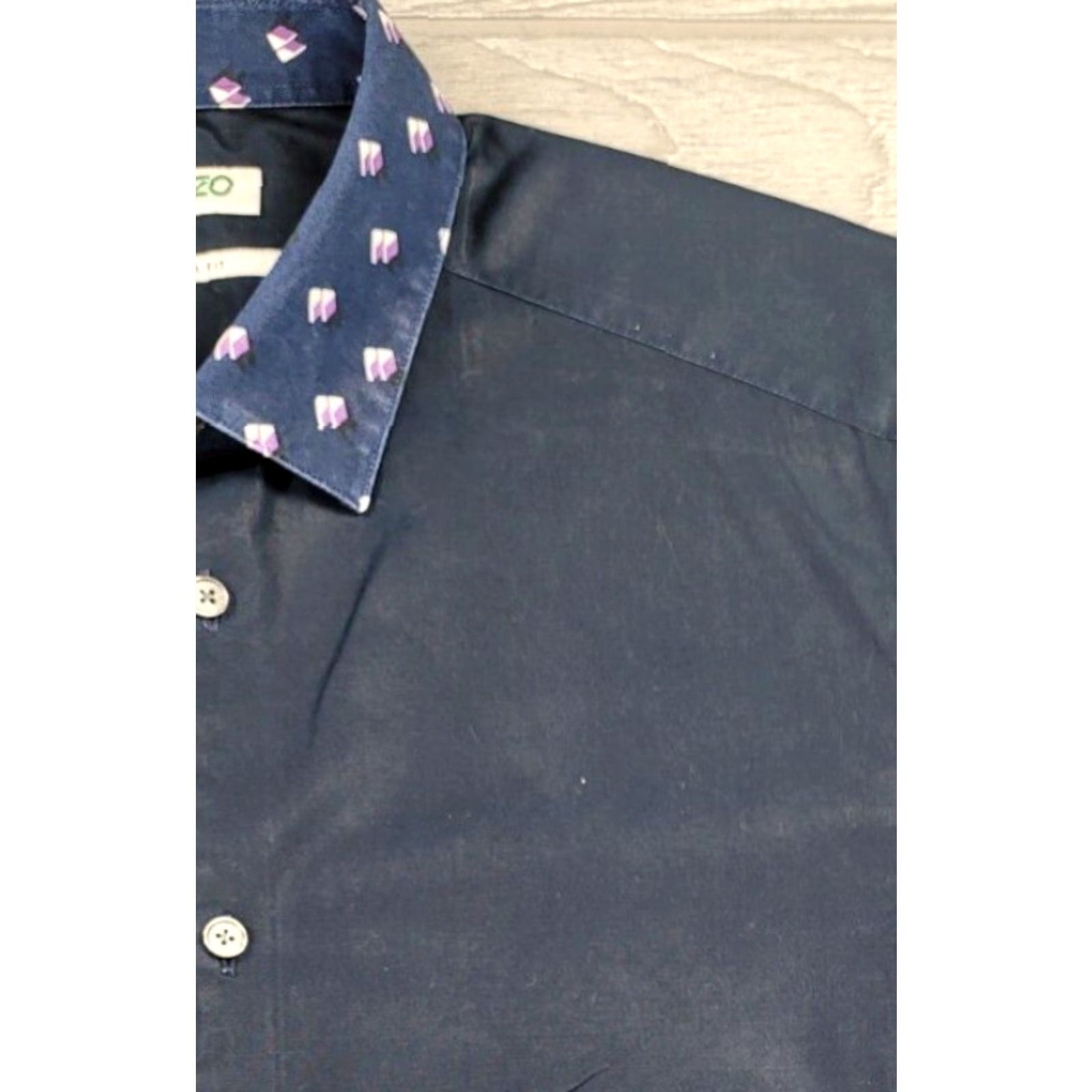 Kenzo KENZO Paris Blue Button-Up Geometric Long Sleeve Mens Shirt 39 Slim Fit Size US L / EU 52-54 / 3 - 3 Thumbnail