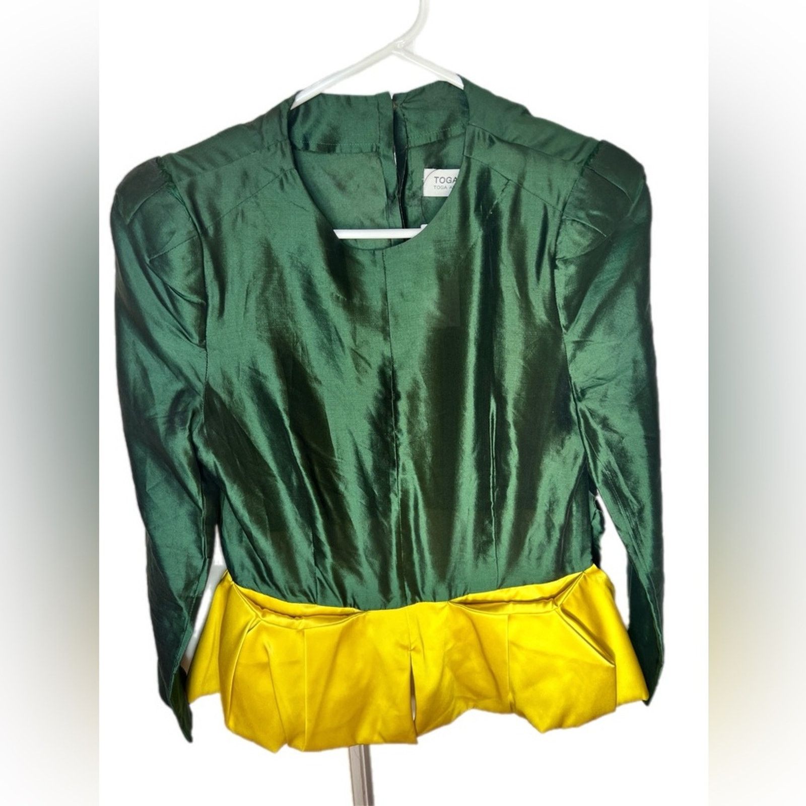 Toga Toga Archives Japanese silk green & yellow blouse pockets Size XS / US 0-2 / IT 36-38 - 1 Thumbnail