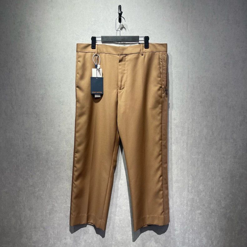Louis Vuitton Louis Vuitton Khaki Side-Flag-Strap Slacks pants Size US 44 / EU 60 - 1 Thumbnail