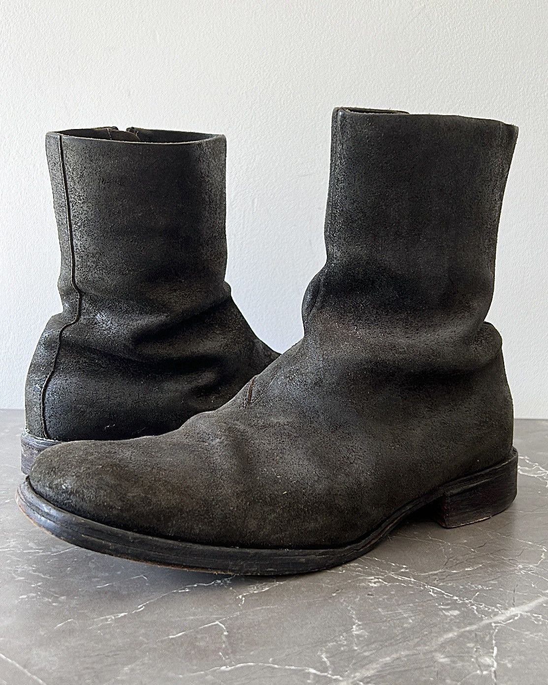 image of Maison Margiela Fw2003 Line 10 Blistered Leather Square Toe Side-Zip Boots in Grey, Men's (Size 9)