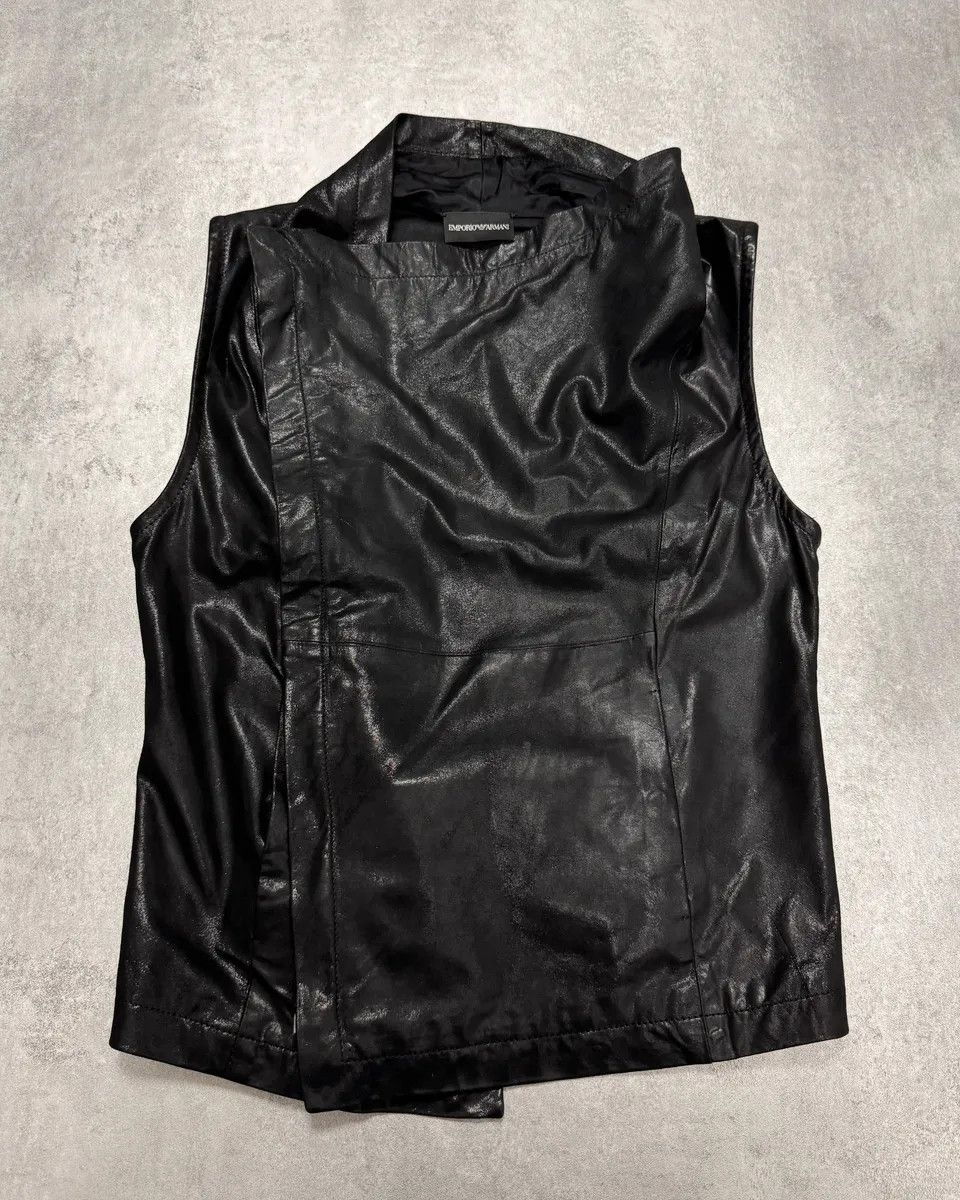 Emporio Armani SS2011 Emporio Armani Asymmetrical Black Goat Leather Vest Size US S / EU 44-46 / 1 - 1 Thumbnail
