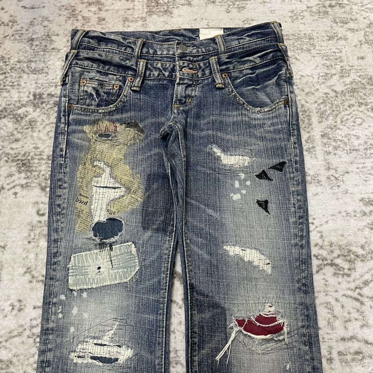 Japanese Brand 2000s Antgauge Japan Double Waist Newspaper Boro Jeans Size US 29 - 3 Thumbnail