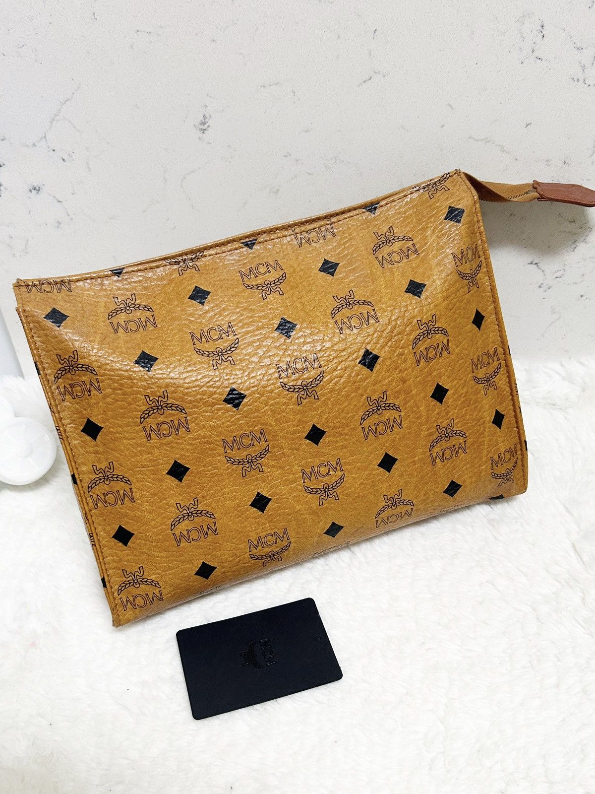 MCM Authentic MCM Cognac Monogram XL Cosmetic Bag / Clutch Size ONE SIZE - 8 Thumbnail