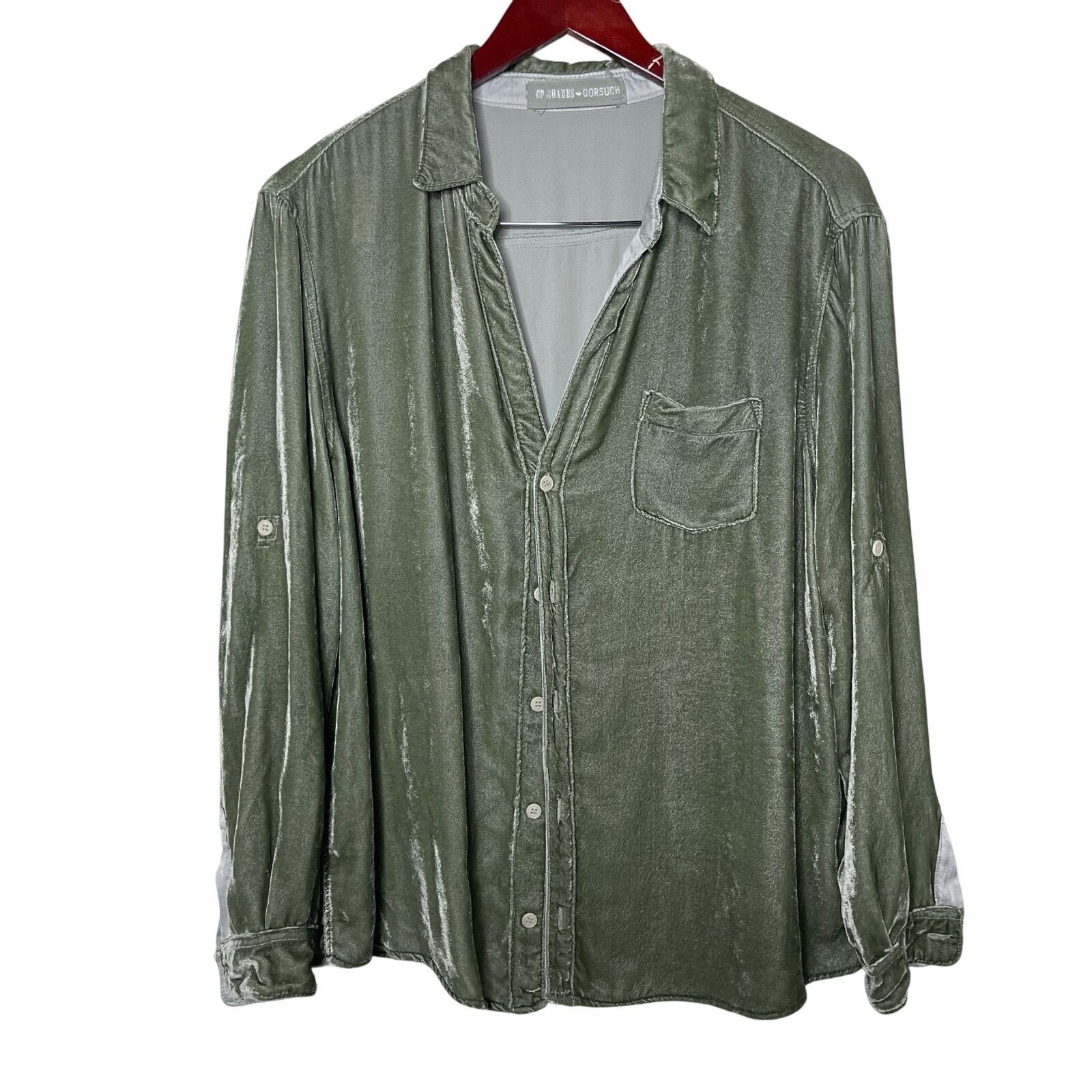 CP Shades CP Shades x Gorsuch The Alana Green Washed Velvet Button Up Size XL / US 12-14 / IT 48-50 - 1 Thumbnail