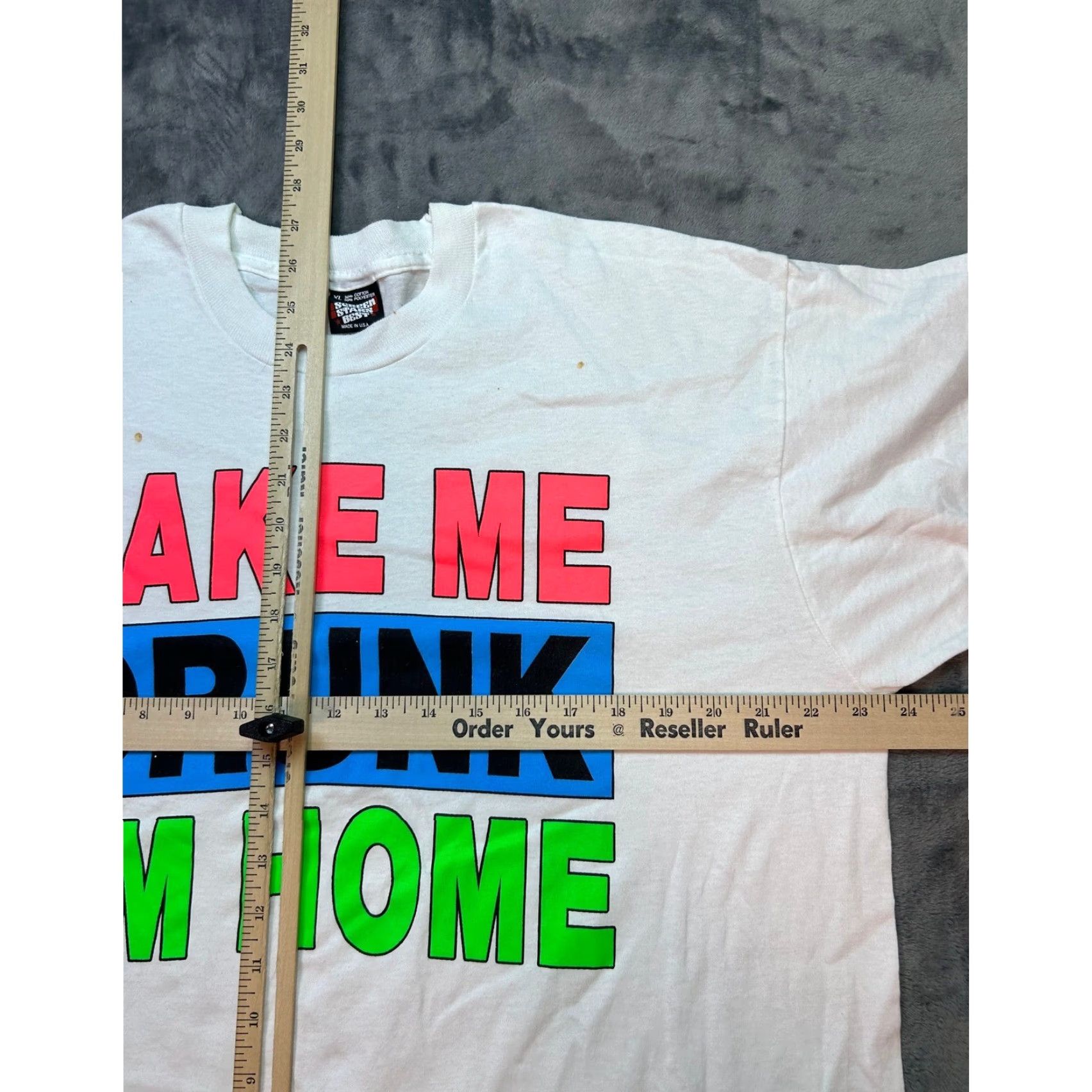 Vintage VINTAGE Take Me Drunk I’m Home Graphic Shirt XL White Mens T-Shirt 90s Quotes Beer Dad Neon Graphic Print Vintage Size US XL / EU 56 / 4 - 6 Thumbnail