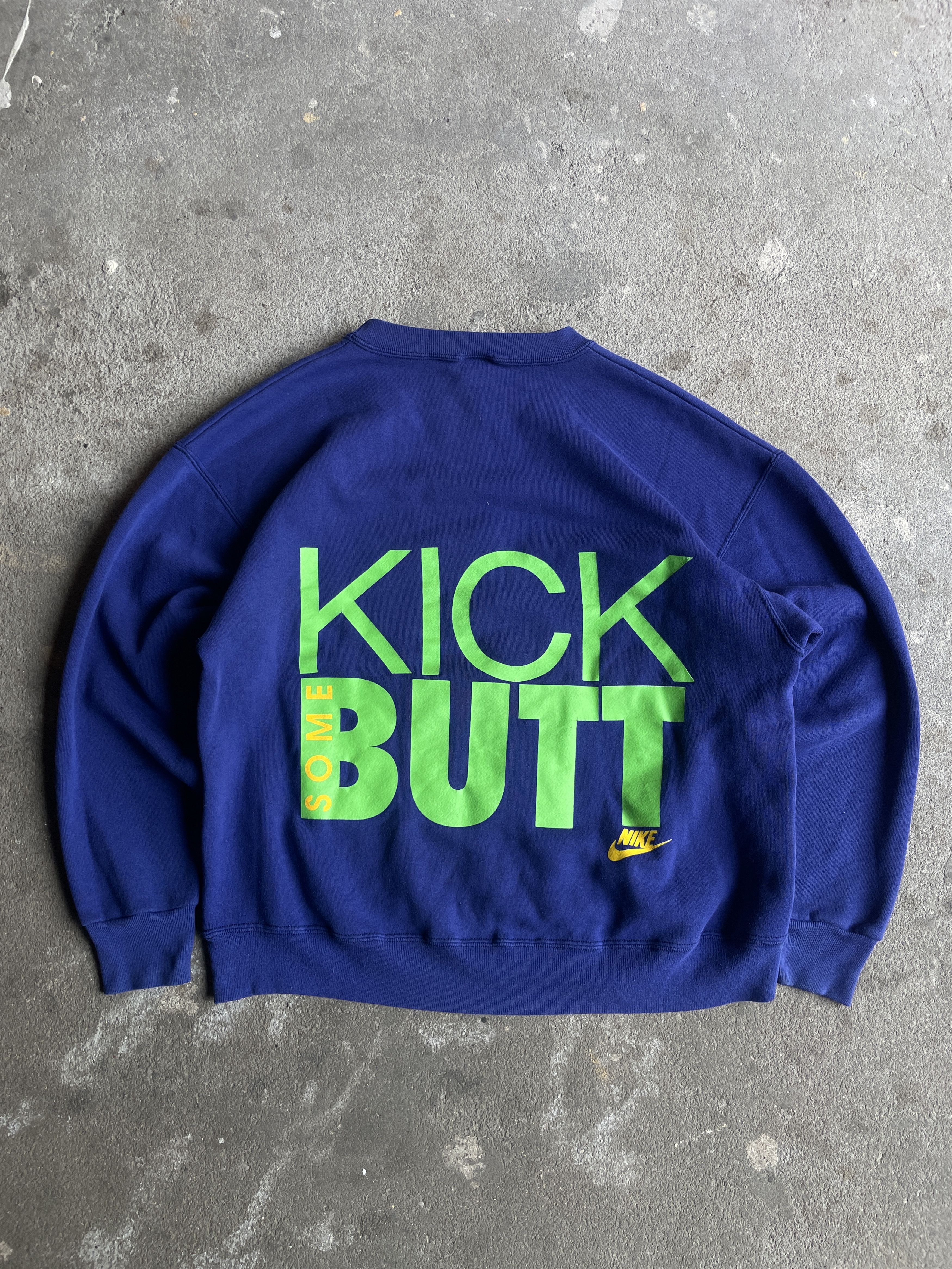 Nike × Vintage 80s Vintage Nike Sweatshirt crewneck Rare kick some butt Size US M / EU 48-50 / 2 - 1 Thumbnail