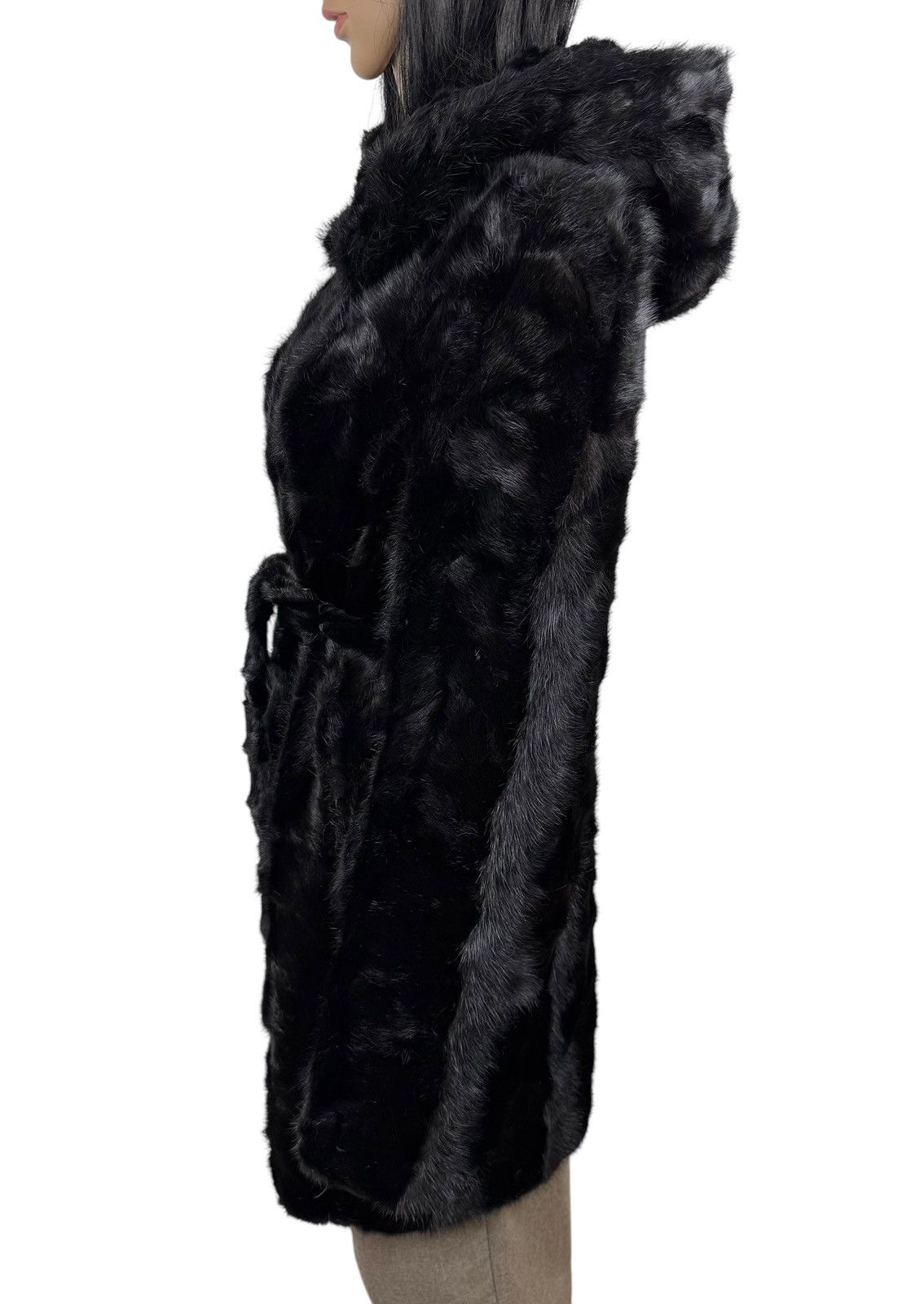 Designer Real Mink Fur Coat Hooded Belted size XS Size XS / US 0-2 / IT 36-38 - 7 Thumbnail