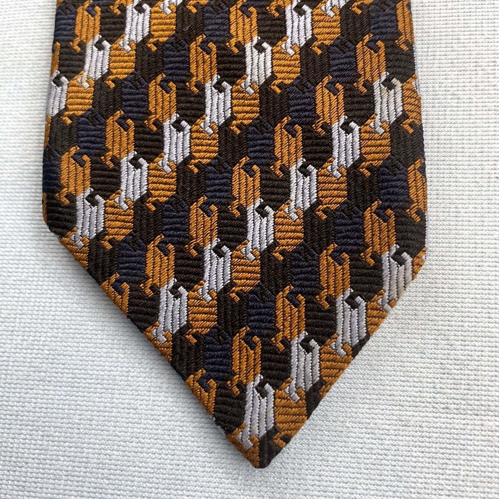 Vintage Vtg 60s Woven Tie Optical Key Checkerboard Geometric Navy Blue Orange White 3x54 Capsule Necktie Size ONE SIZE - 2 Thumbnail