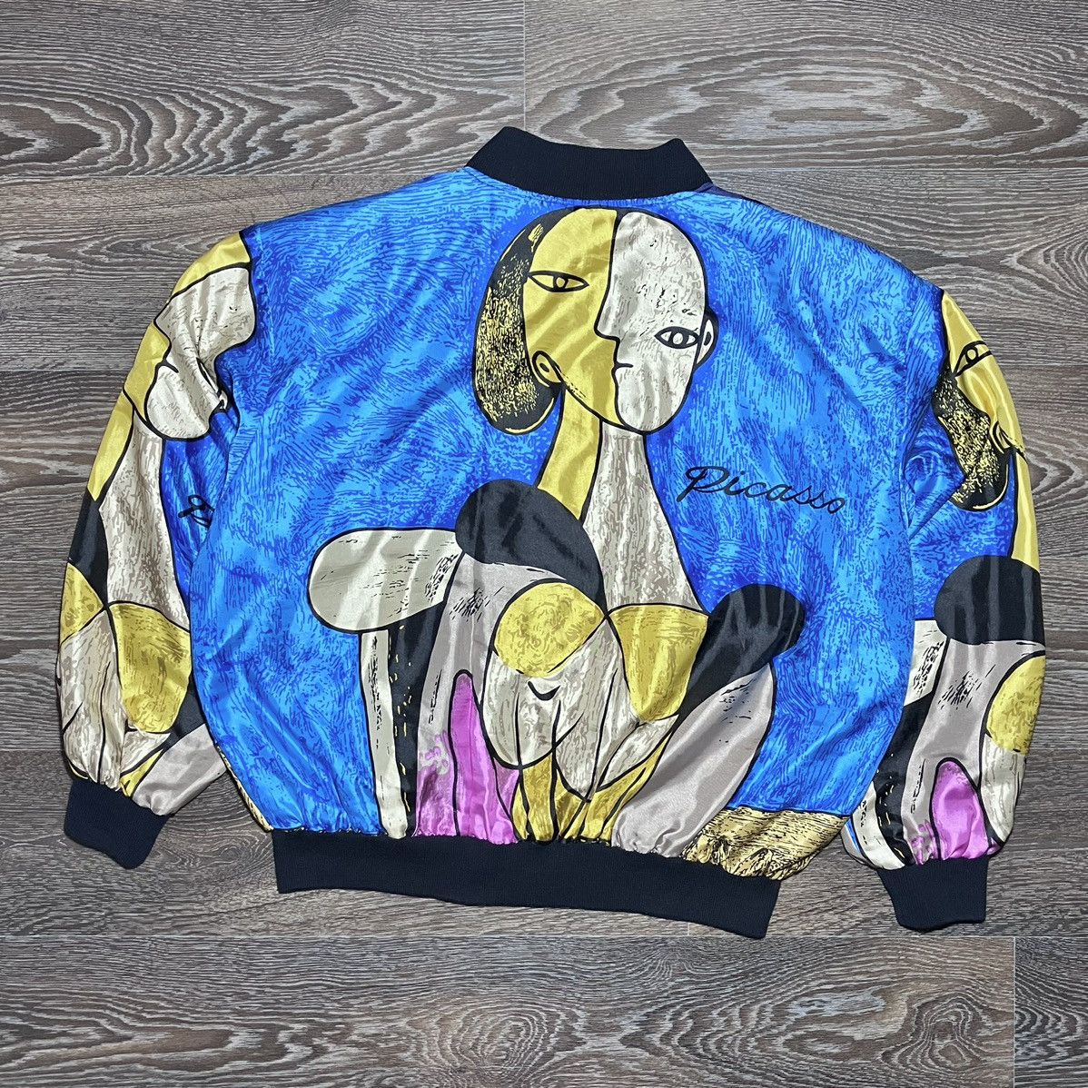 Vintage Vintage 90s PICASSO Art Design Satin Bomber Jacket Size US L / EU 52-54 / 3 - 8 Thumbnail