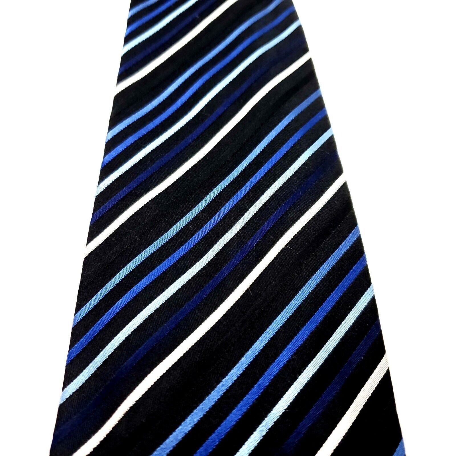 Designer Valerio Garati Black Blue Silk Tie Woven Striped Size ONE SIZE - 2 Thumbnail