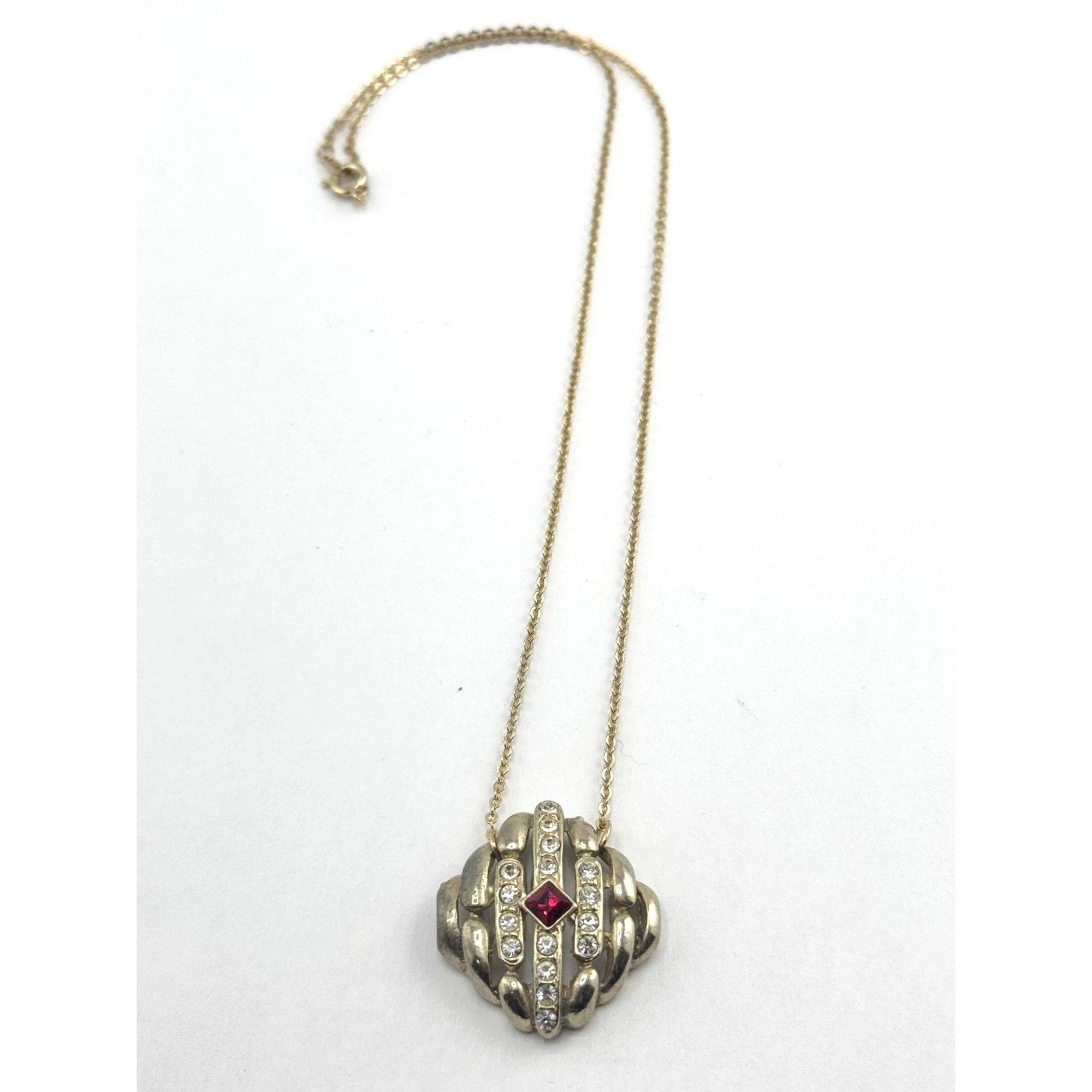 Vintage gold tone rhinestone charm necklace