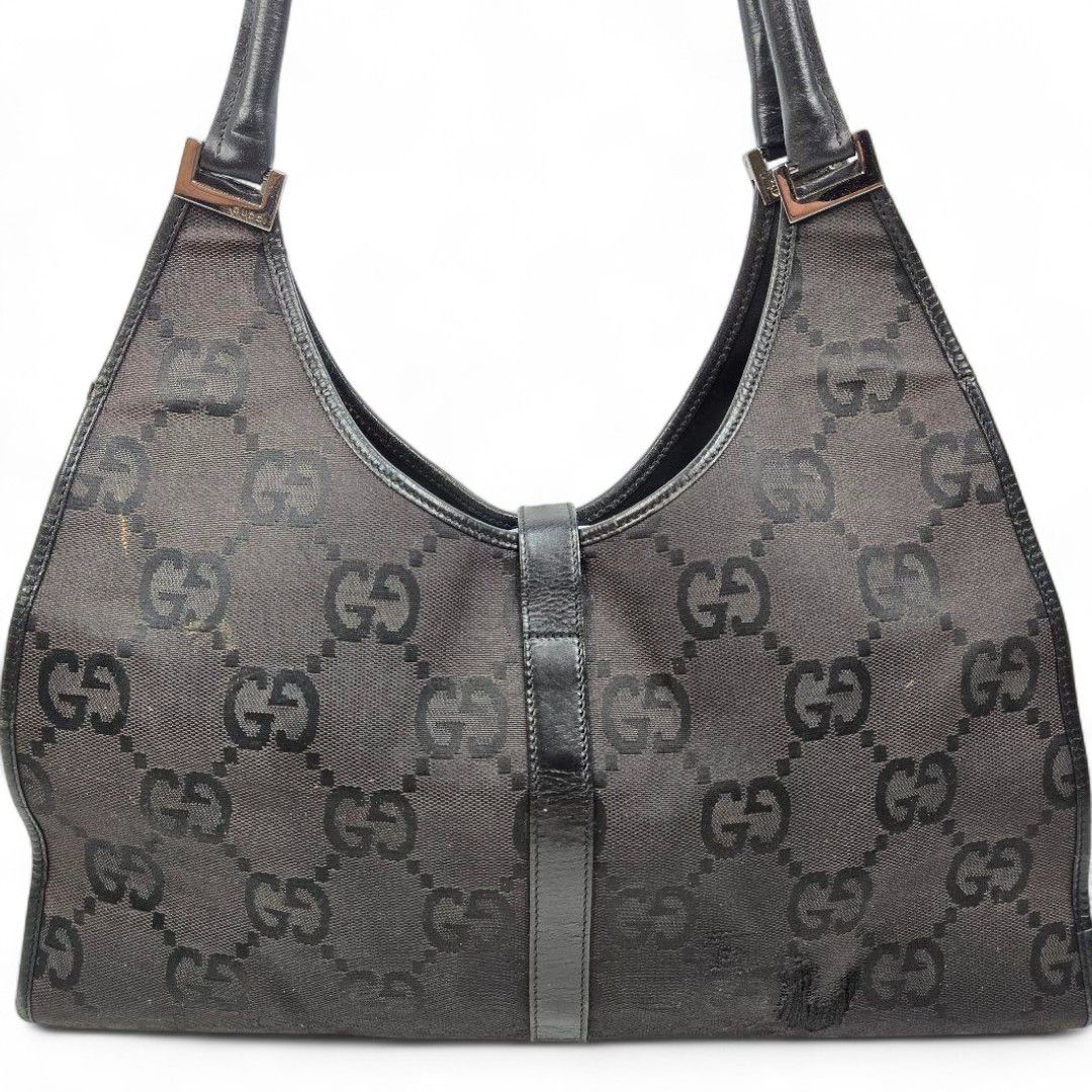 Gucci Gucci - Jackie Black Leather Monogram Shoulder Bag GG Size ONE SIZE - 3 Thumbnail