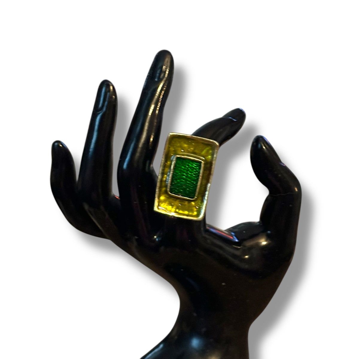 Vintage Vintage bronze tone rectangular green stone statement ring Size ONE SIZE - 2 Thumbnail