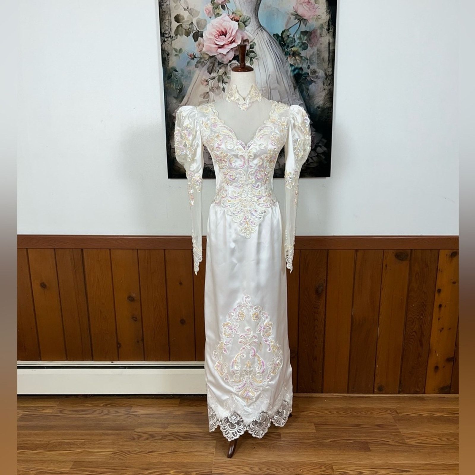 Vintage 90s Pink Sequin Cathedral Length Wedding Gown!