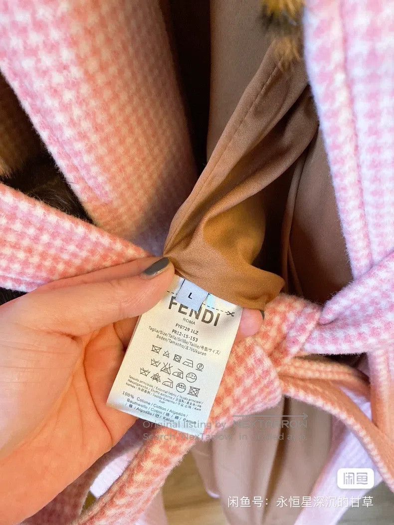 Fendi Fendi Pink wool classic women's long coat with mink fur co Size L / US 10 / IT 46 - 4 Thumbnail