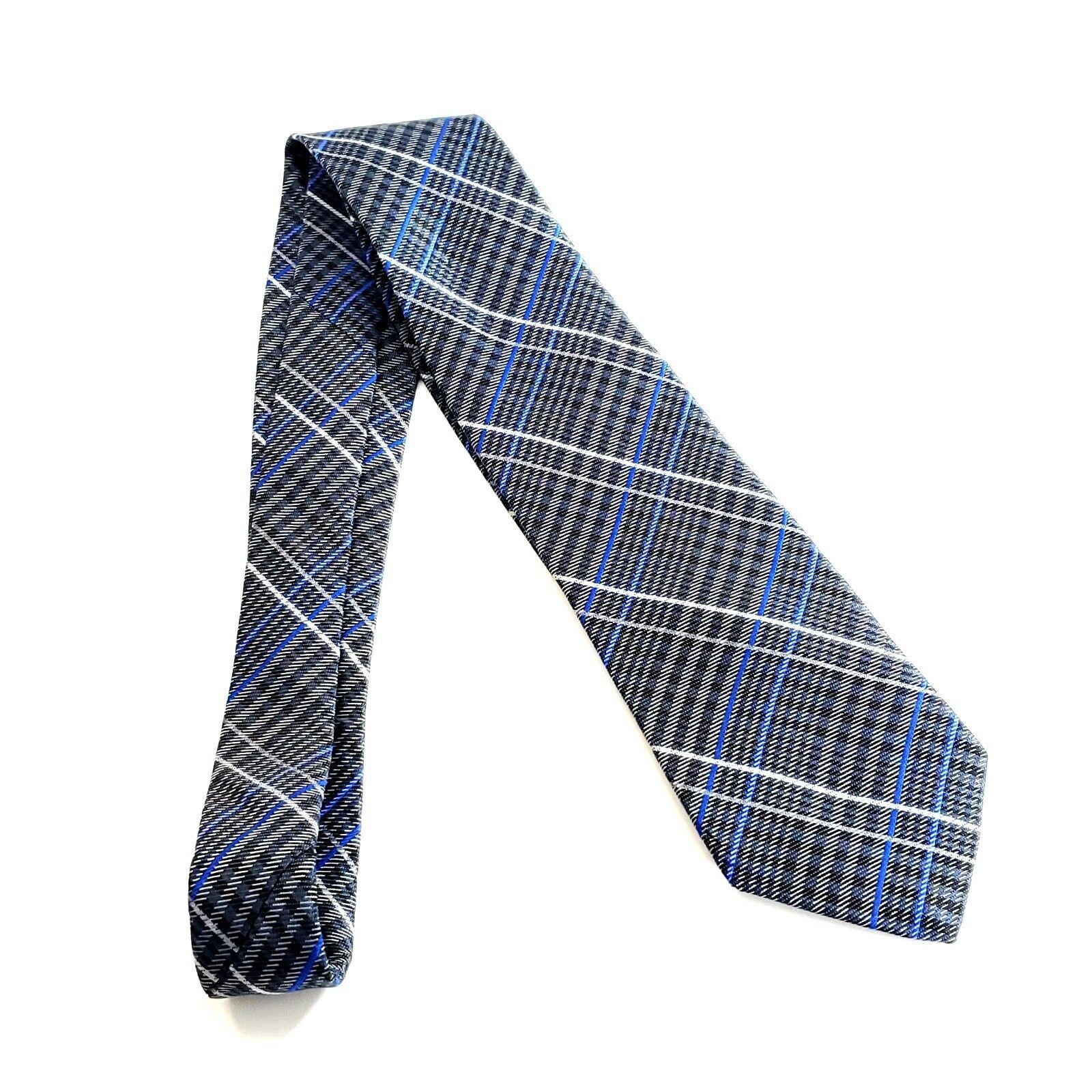 Pronto Uomo Pronto Uomo Gray Blue Plaid Woven Silk Tie Size ONE SIZE - 6 Thumbnail